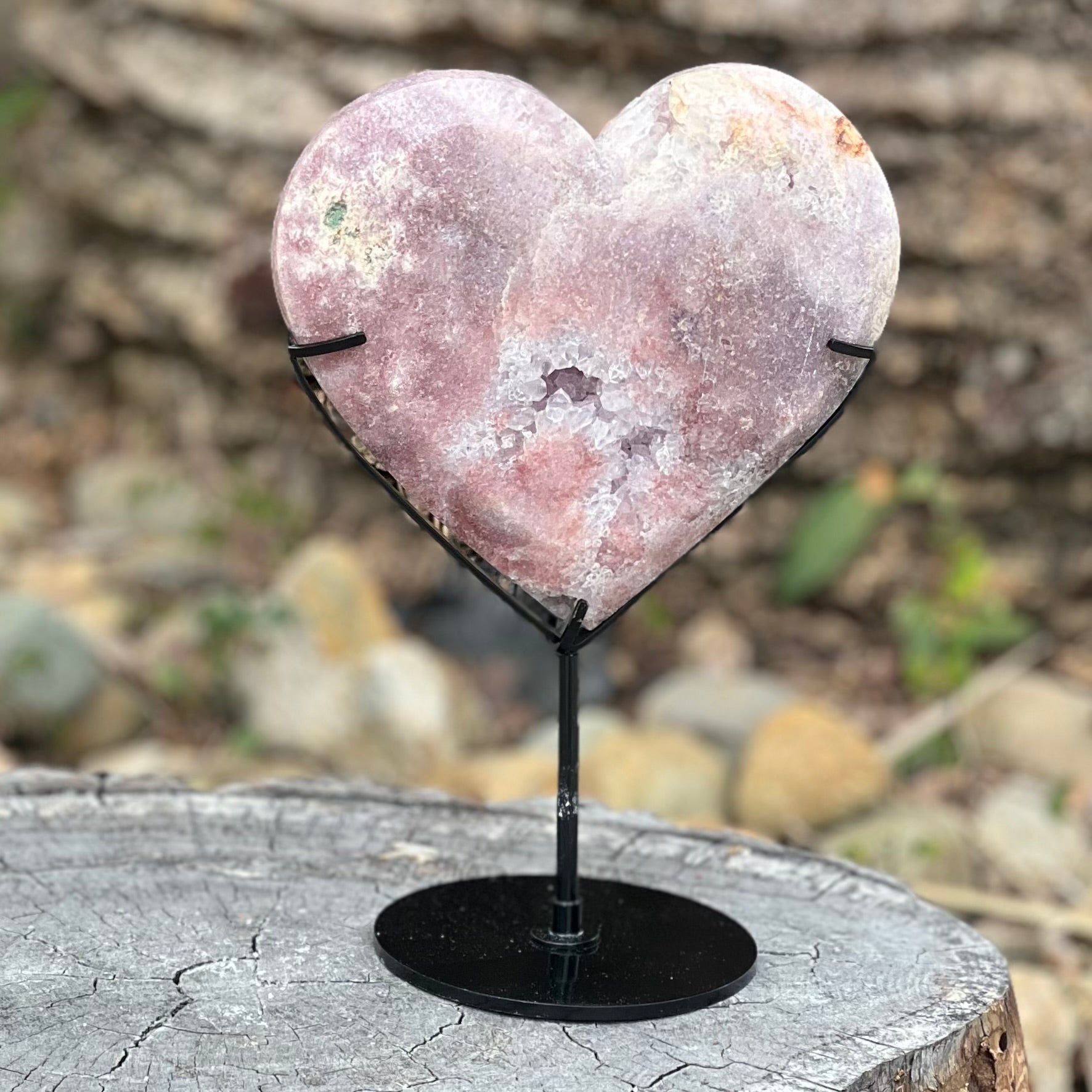 Pink Amethyst Heart on Stand