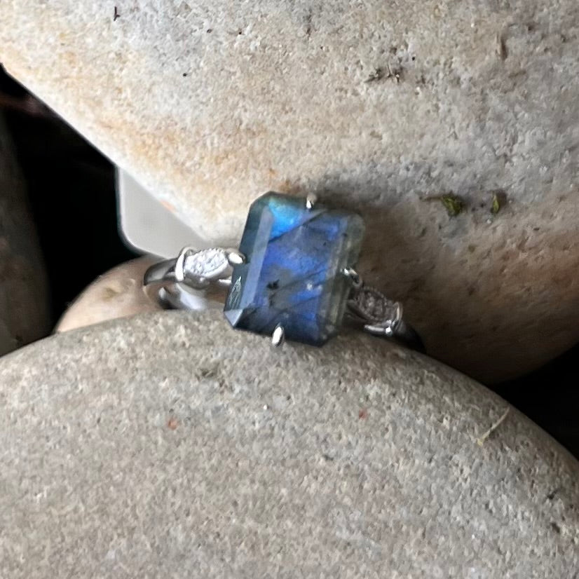 Labradorite with Topaz ~ Sterling Silver Ring ~ Size 9