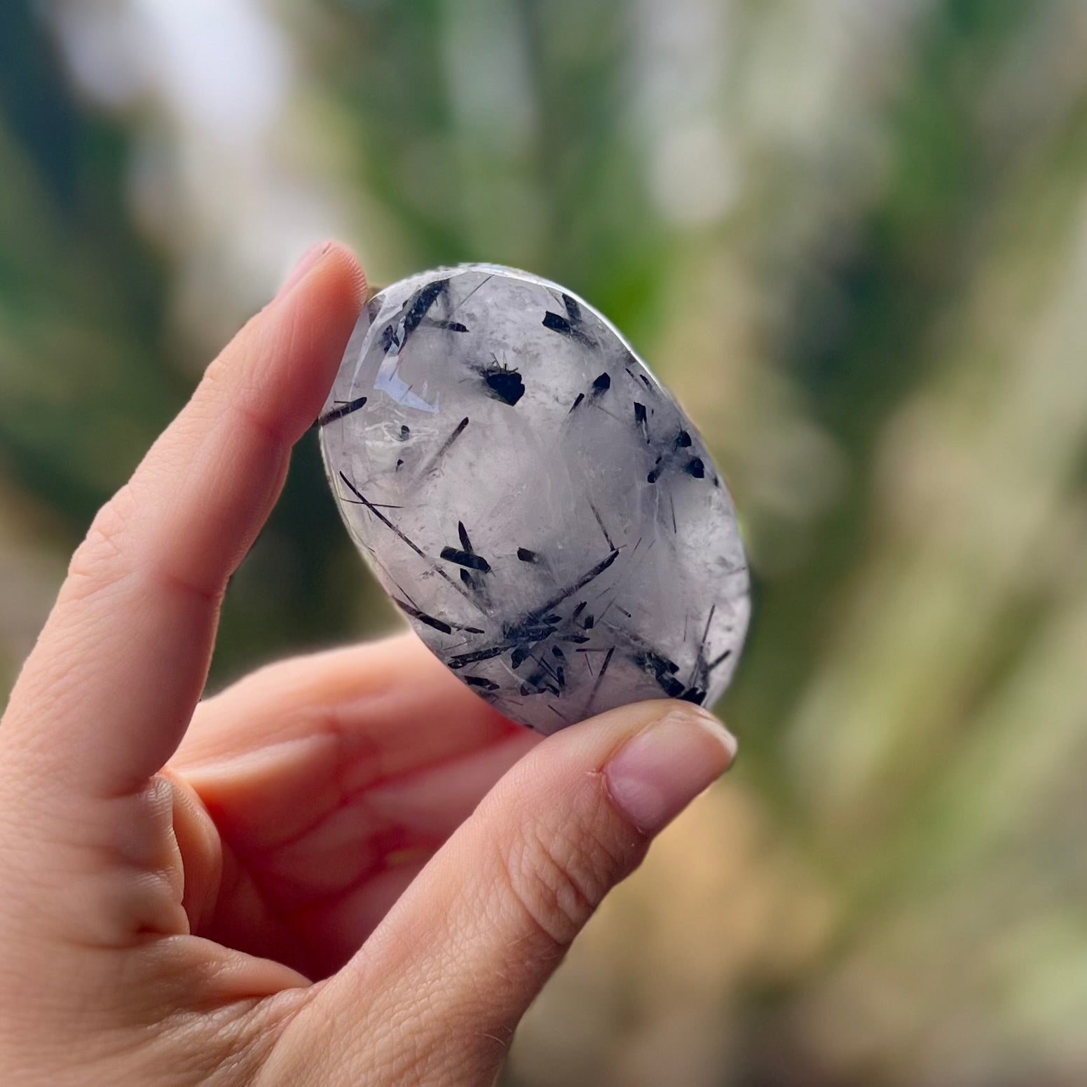 Black Tourmaline in Quartz Palm Stone