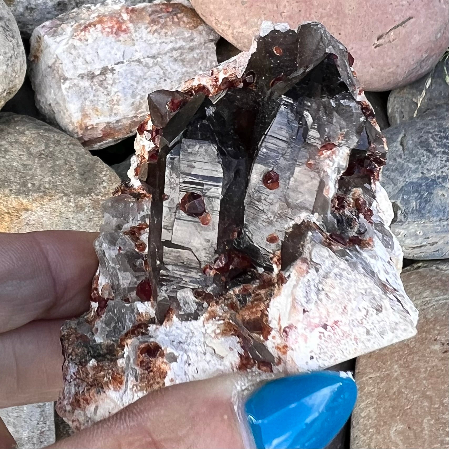 Raw Garnet & Smokey Quartz Points on Matrix ~ Specialty Crystal