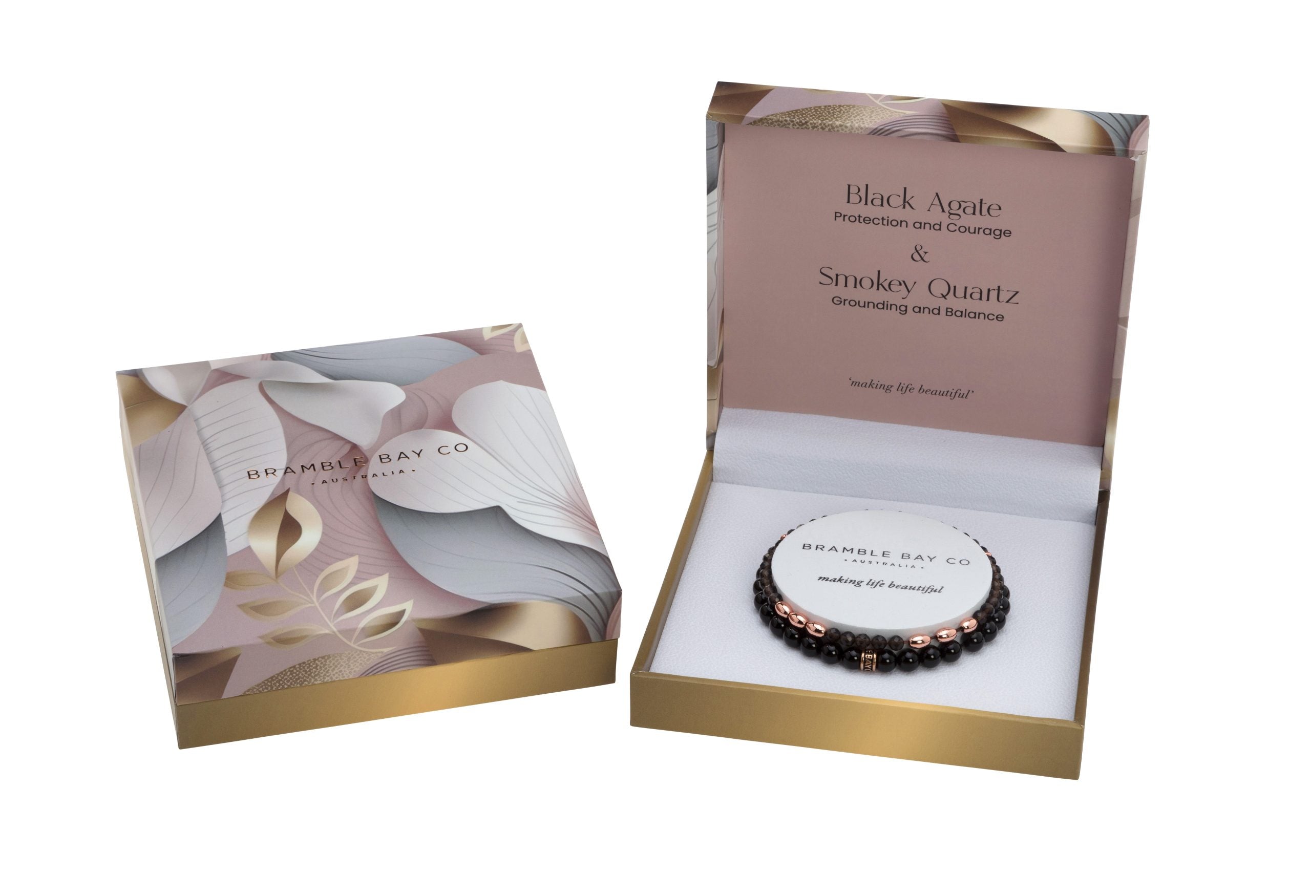 Black Agate and Smokey Quartz Duo Bracelet Set