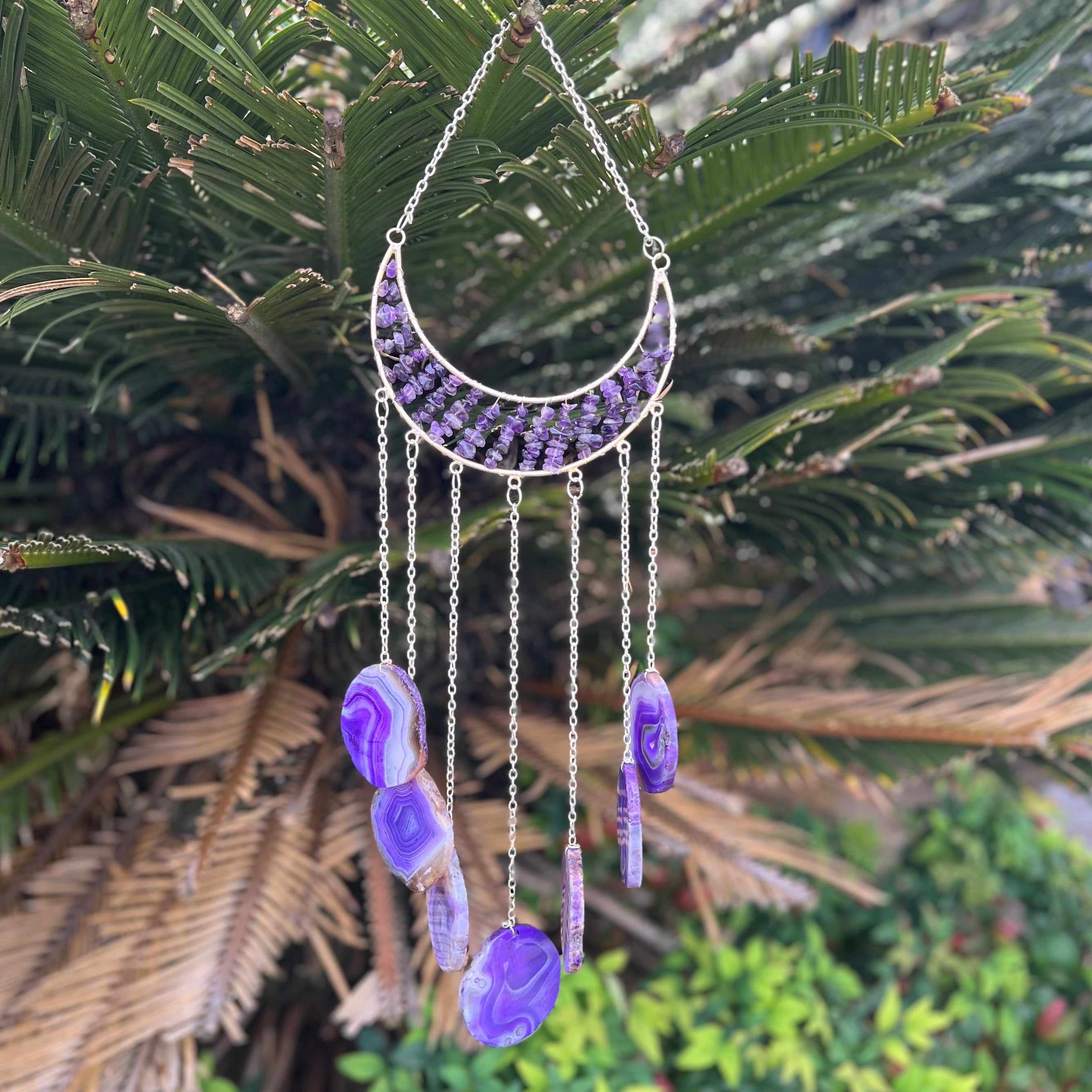 Amethyst ~ Dyed Agate ~ Crescent Moon ~ Silver
