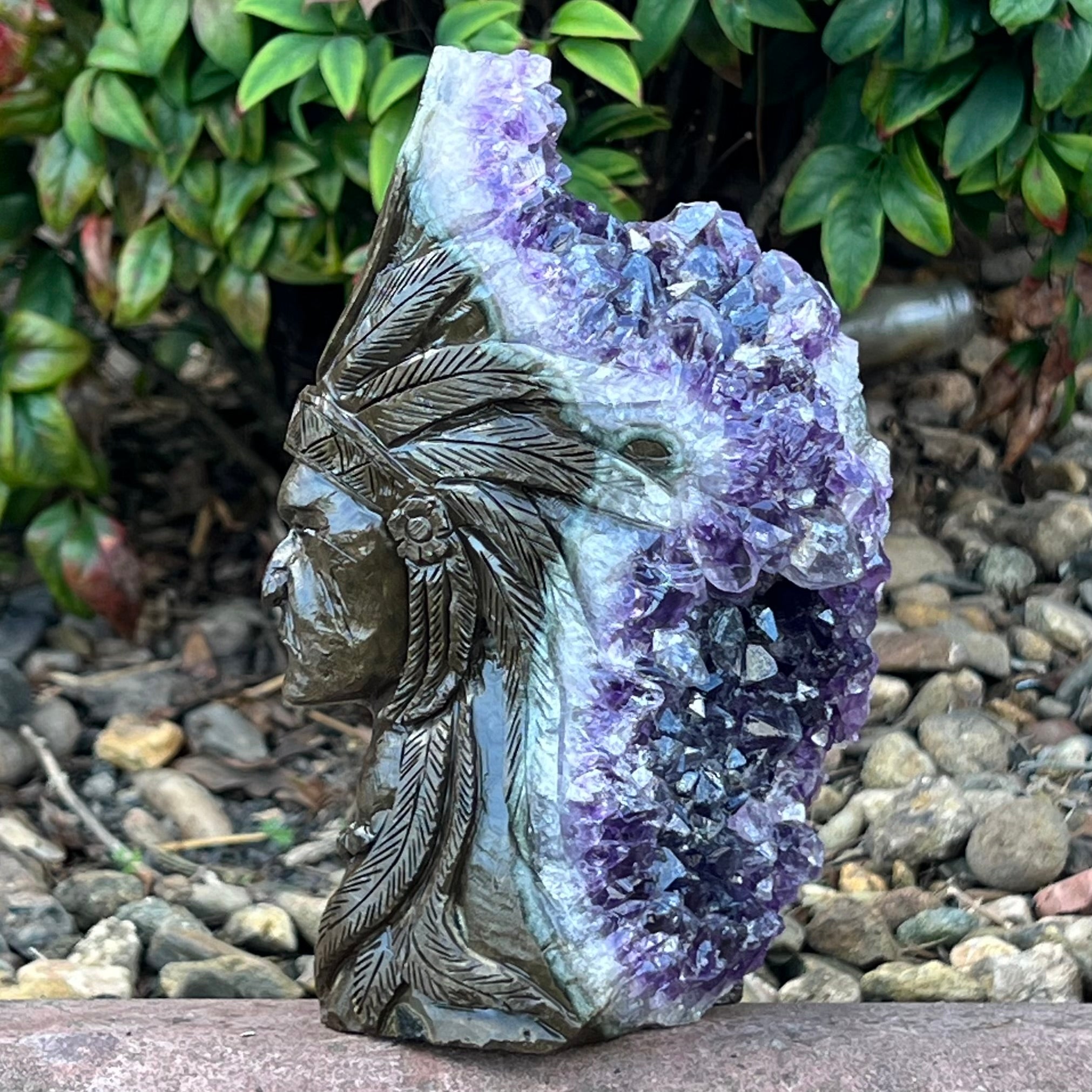 Amethyst Druzy Tribal Chief Carving