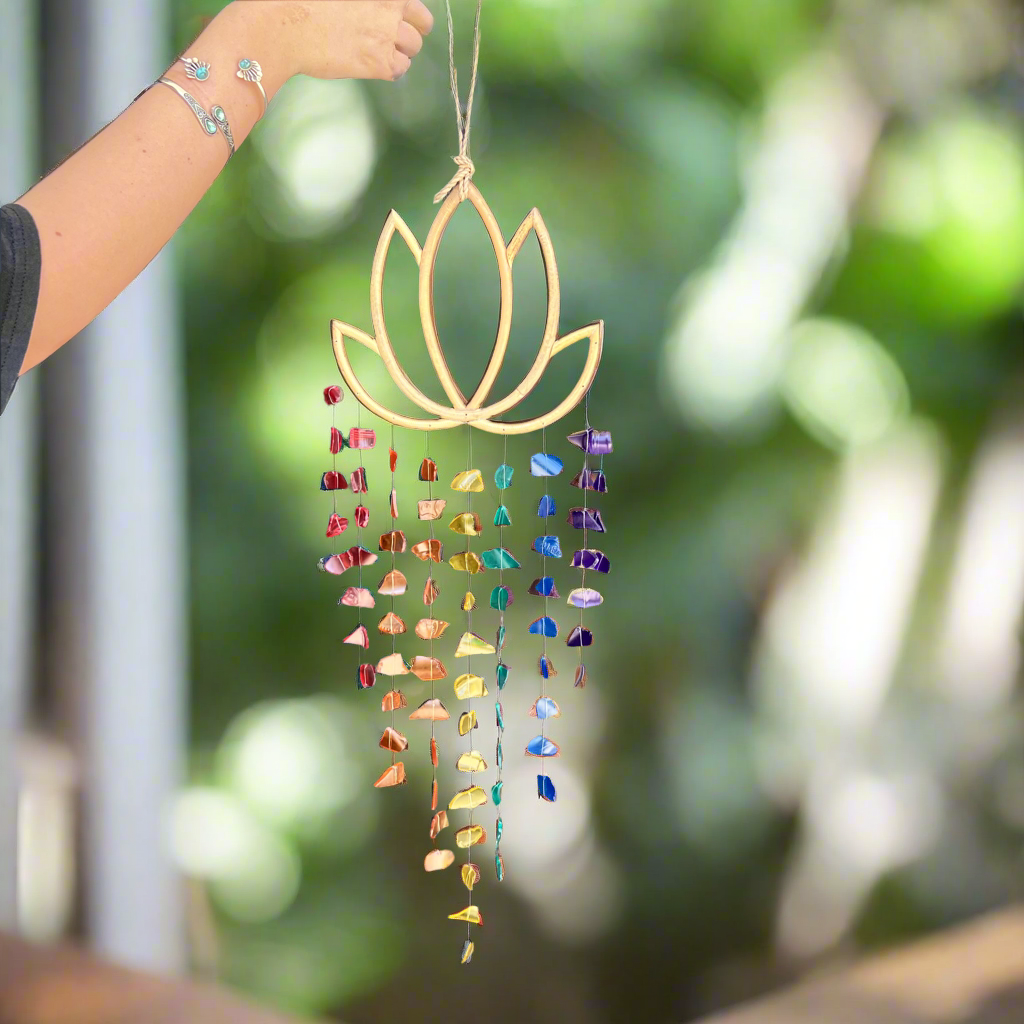 Sea Glass Lotus Wind Chime Wall Art ~ Rainbow