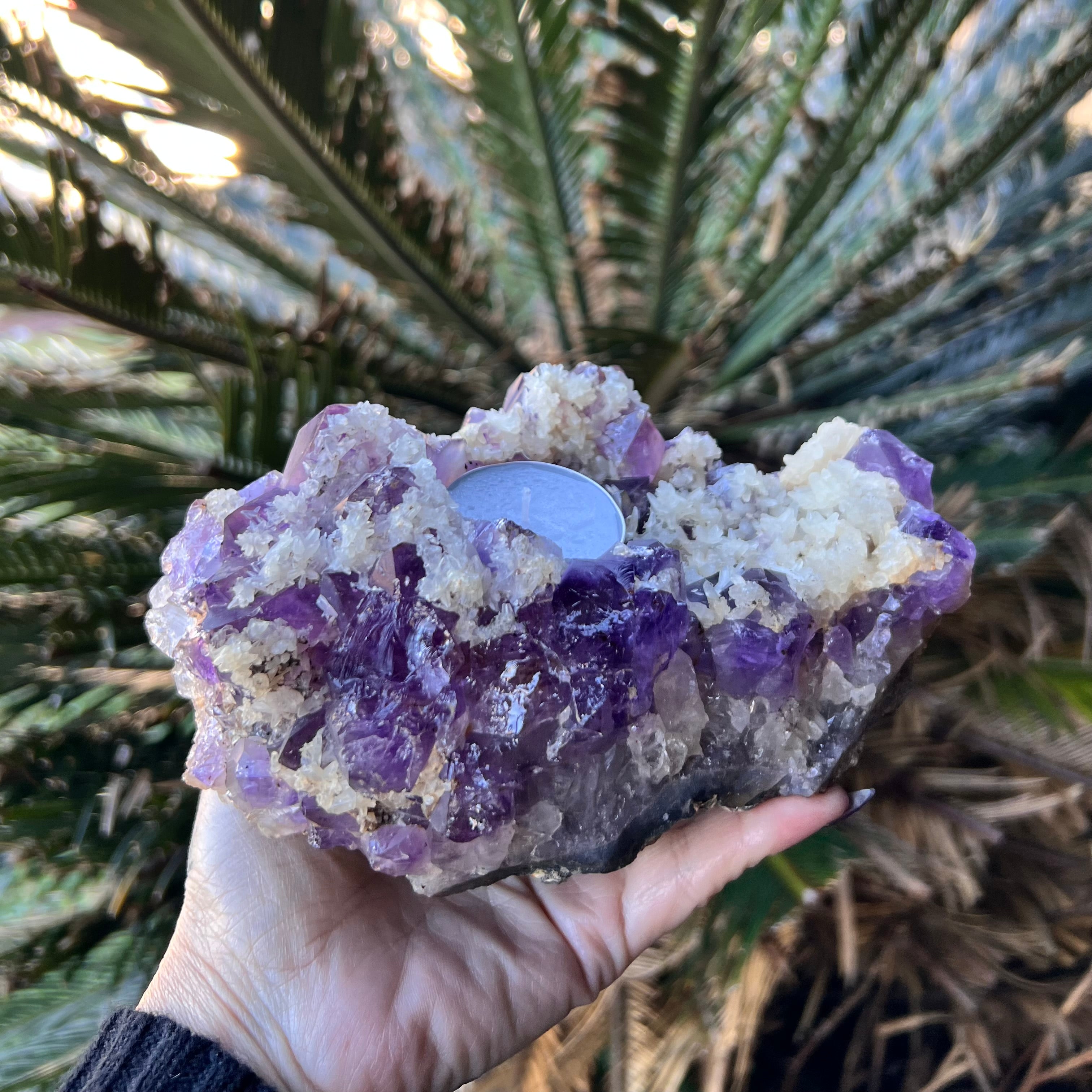 Amethyst with Calcite Tea Light Candle Holder