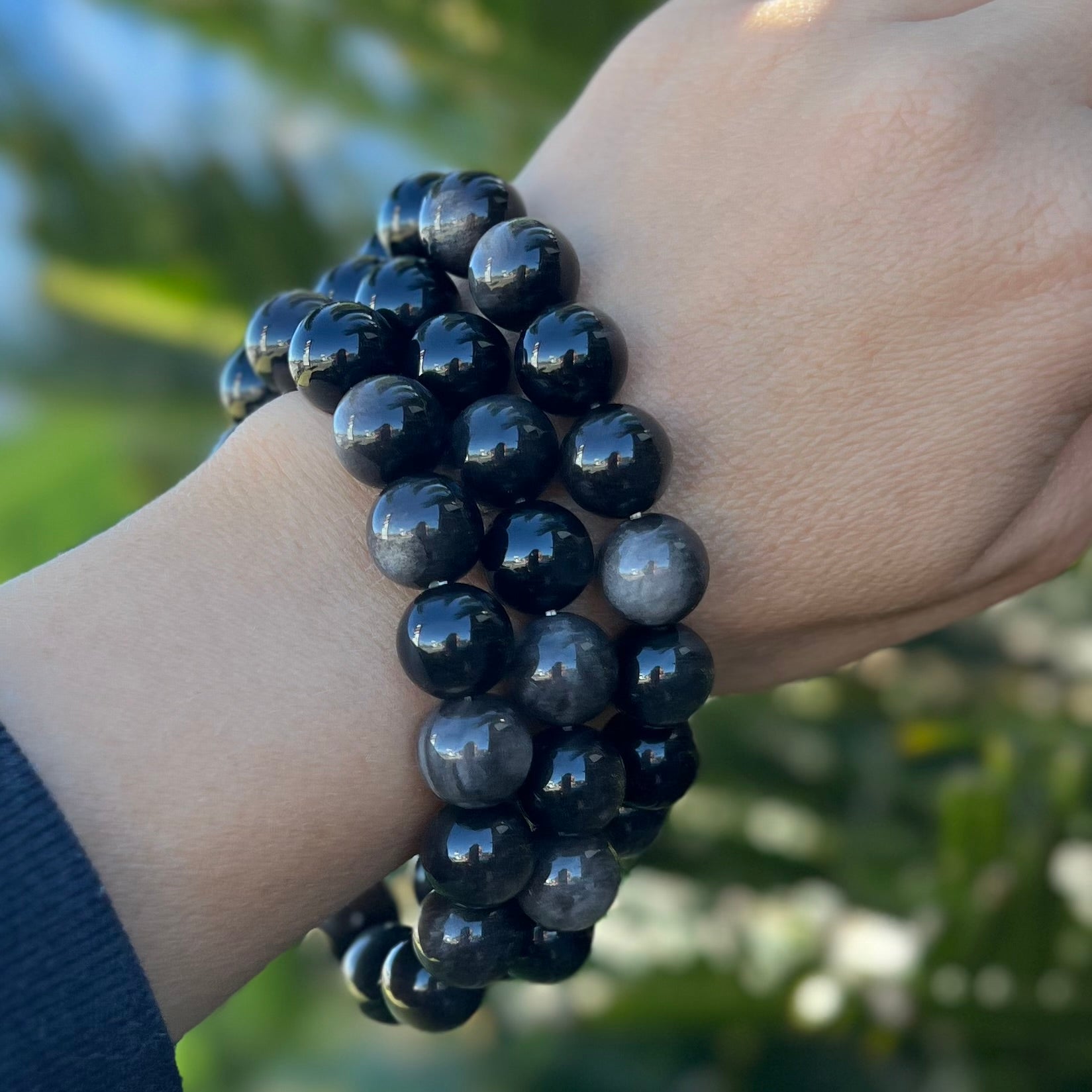 Silver Sheen Obsidian Beaded Bracelet