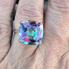 Mystic Topaz ~ Cushion Cut Sterling Silver Ring ~ size 8.5