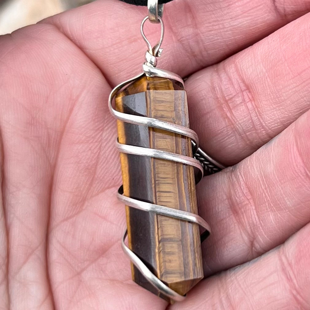 Tiger Eye Pencil Spiral Wrap Pendant