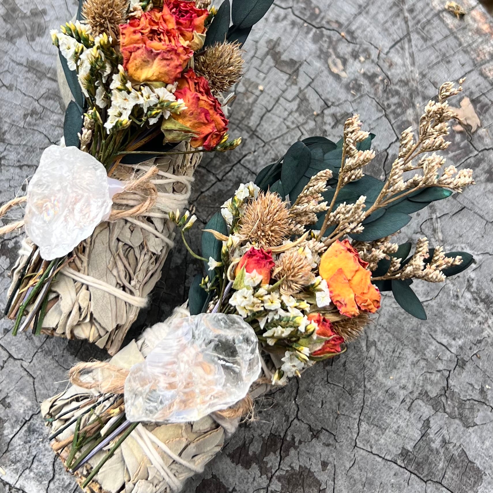 White Sage Botanical Bundle with Flowers & Clear Quartz