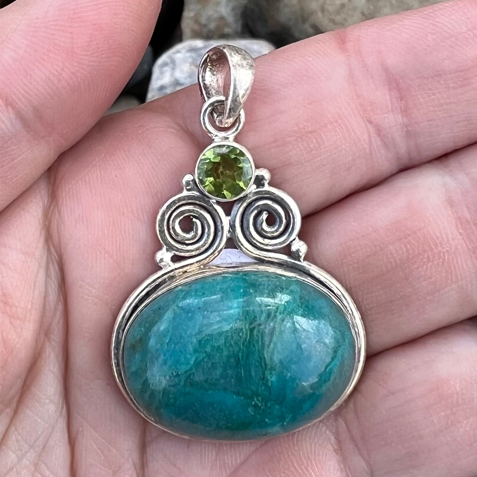 Emerald & Peridot Sterling Silver Pendant