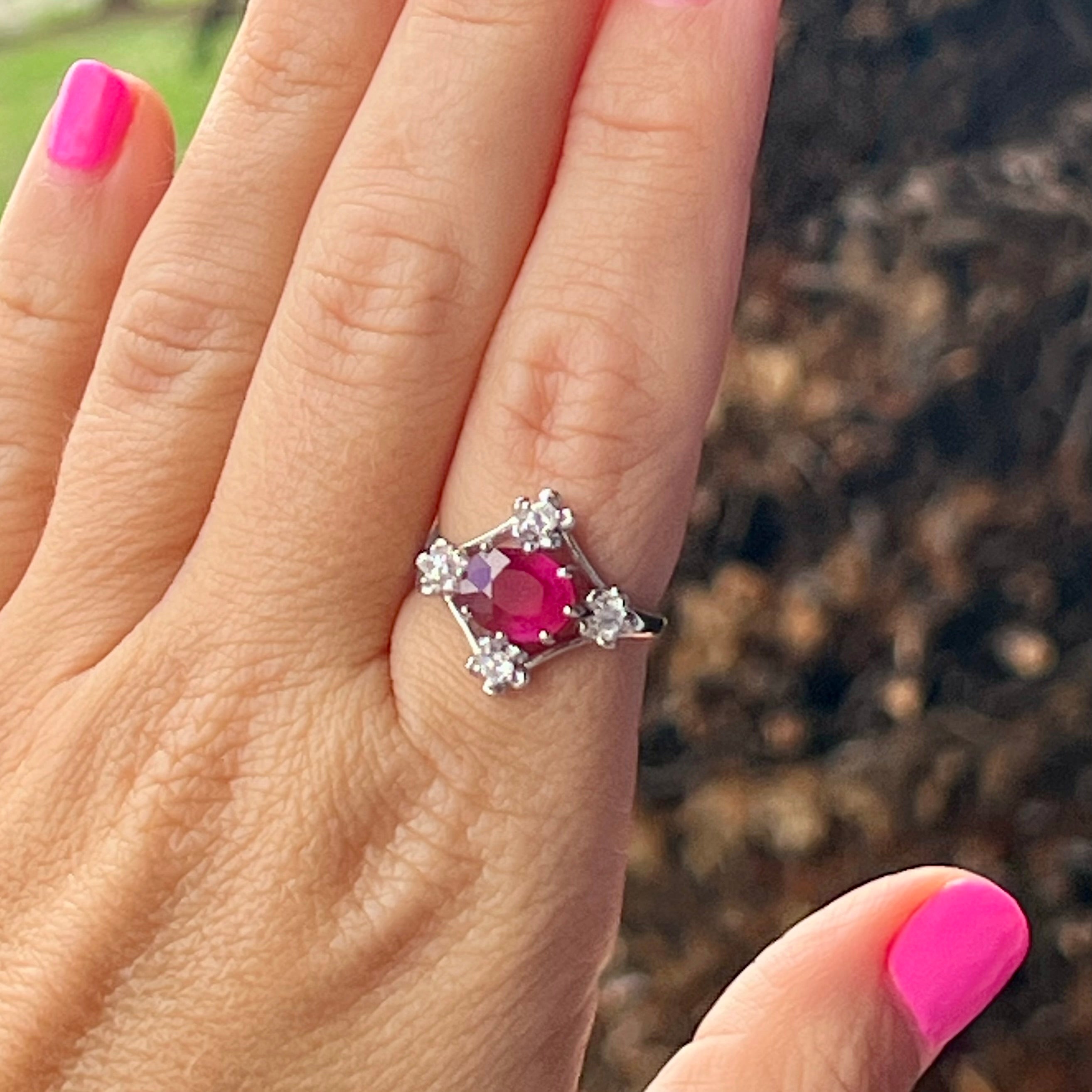 Ruby in Sterling Silver Ring ~ size 7