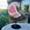Pink Agate Druzy~ Moon Carving on Stand