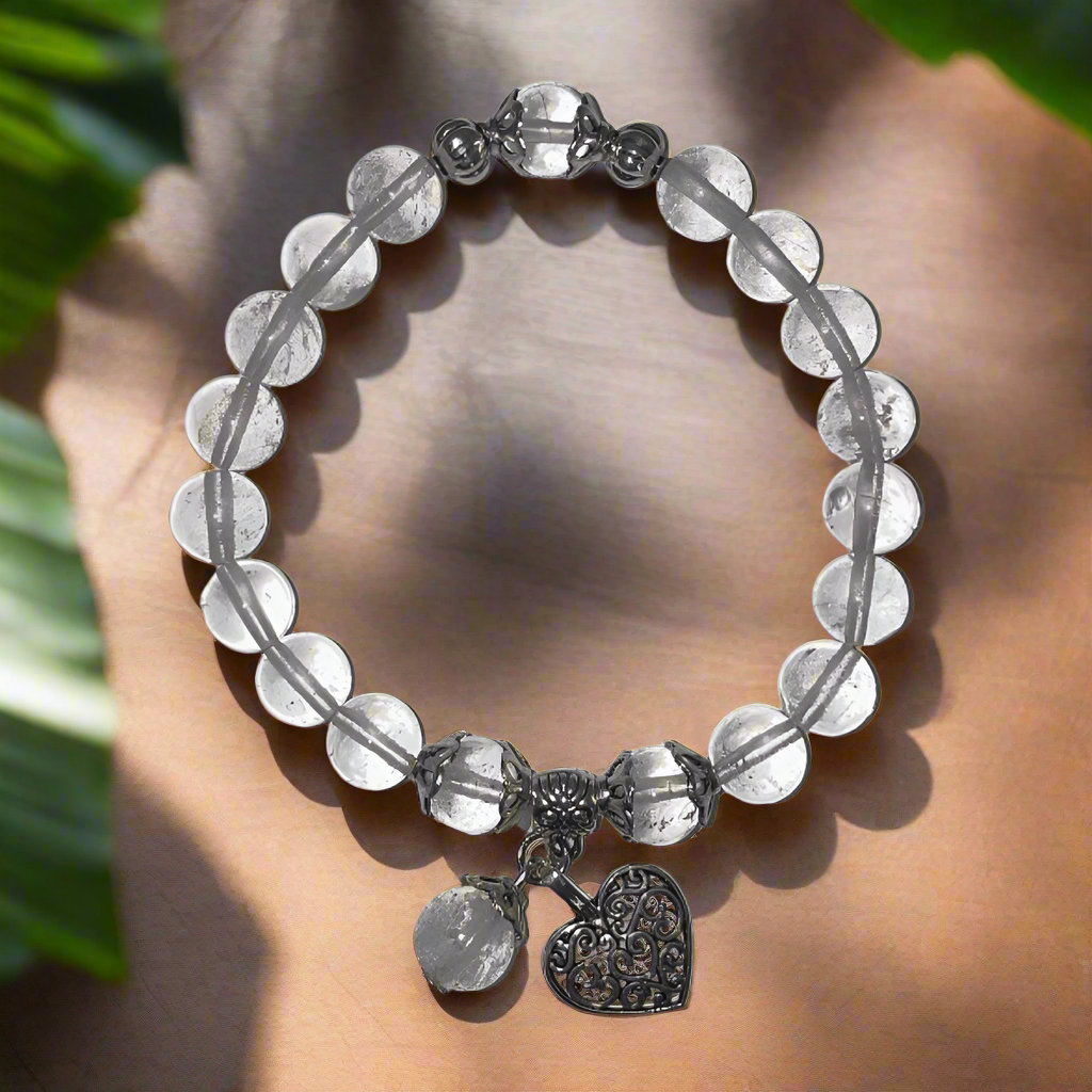 Clear Quartz Amplifying Bracelet with Heart  Charm