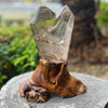 Twin Flame Smoky Quartz on Wooden Base