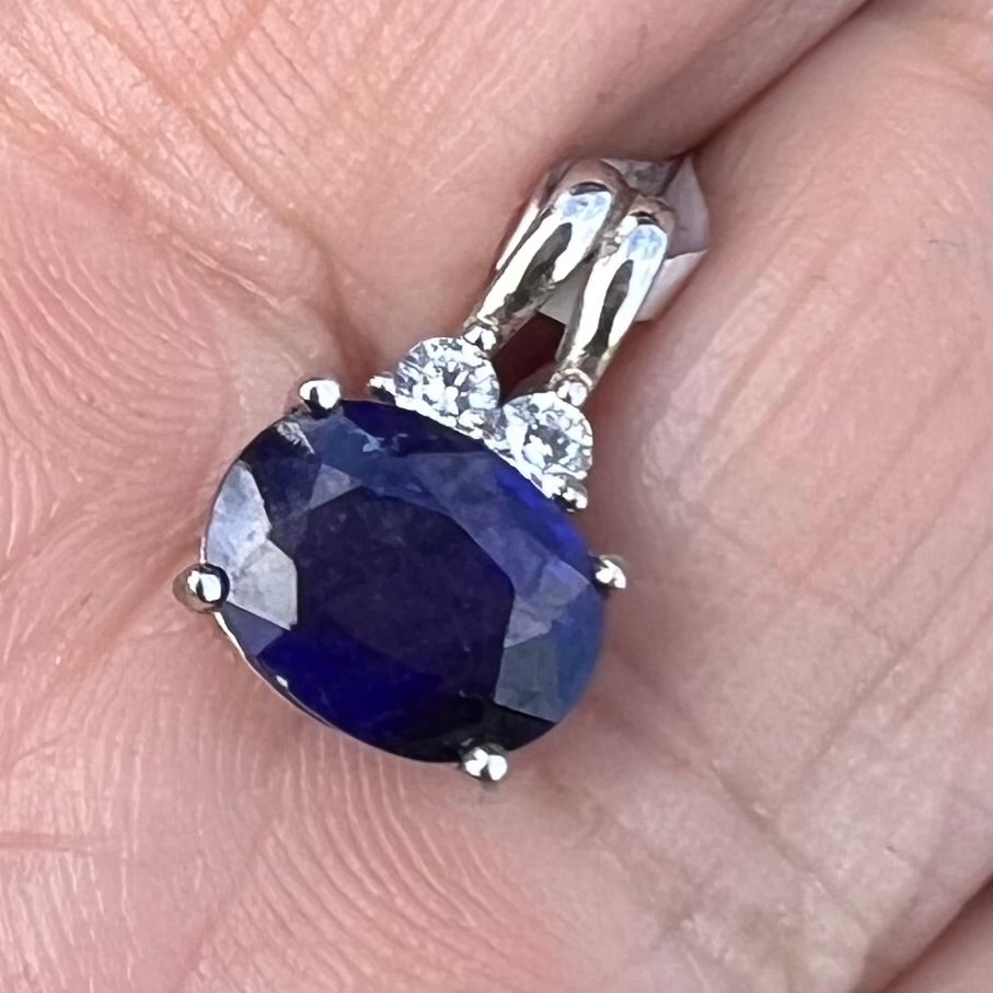 Blue Sapphire with Topaz ~ Sterling Silver Pendant