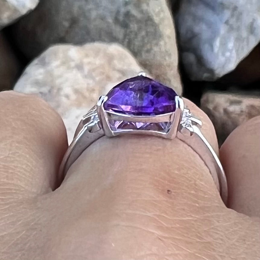 Amethyst & White Topaz Sterling Silver Ring ~ 9