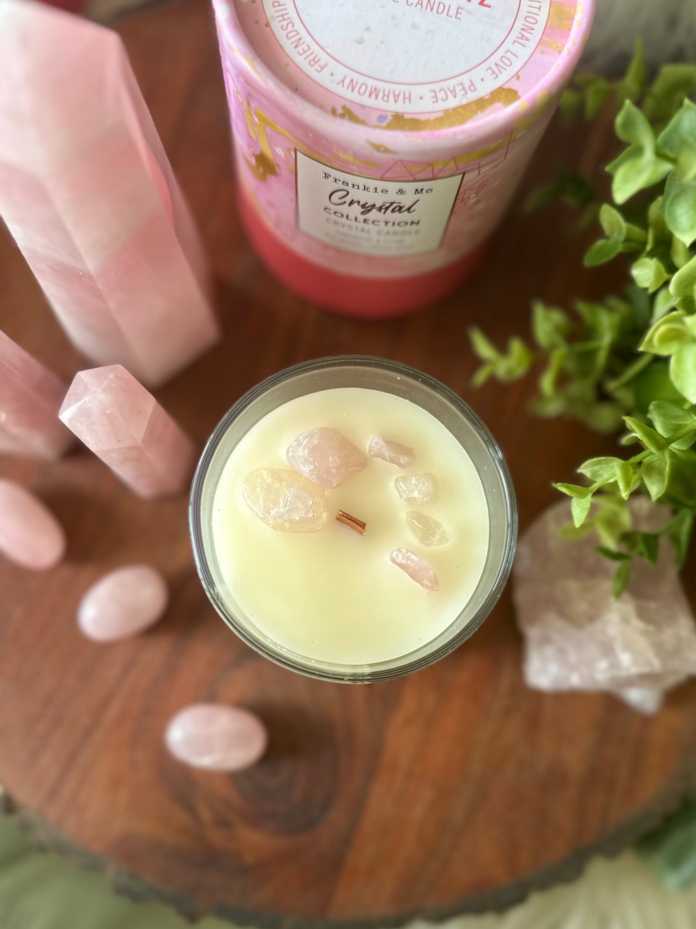 Rose Quartz Crystal Candle - Tuberose and Plum Small - Muse Crystals & Mystical Gifts