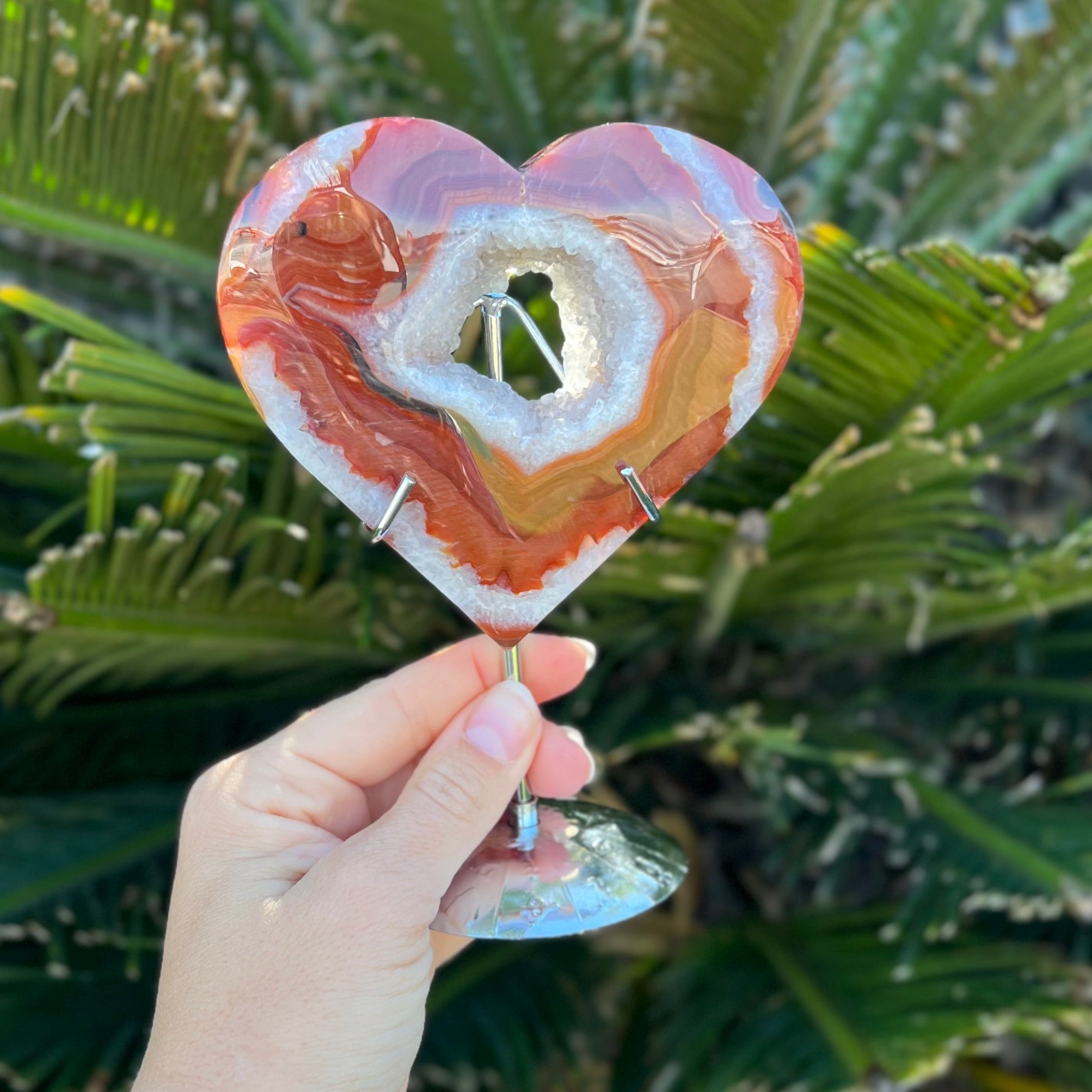 Carnelian Geode Heart on Stand
