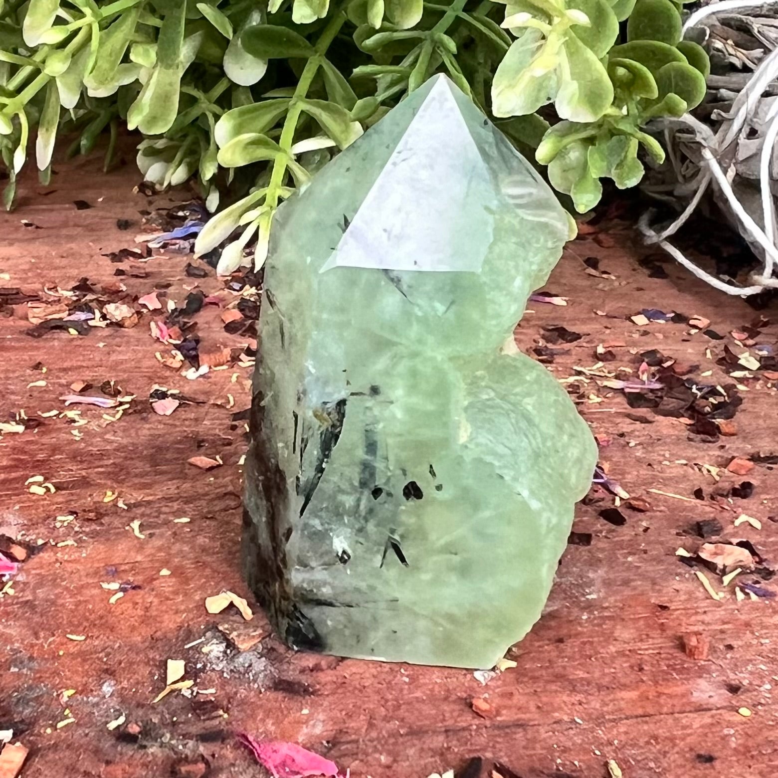 Prehnite Semi Raw Mini Tower