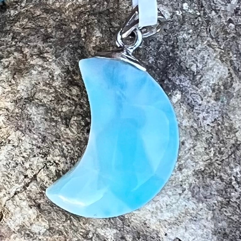Larimar Crescent Moon ~ Sterling Silver Pendant