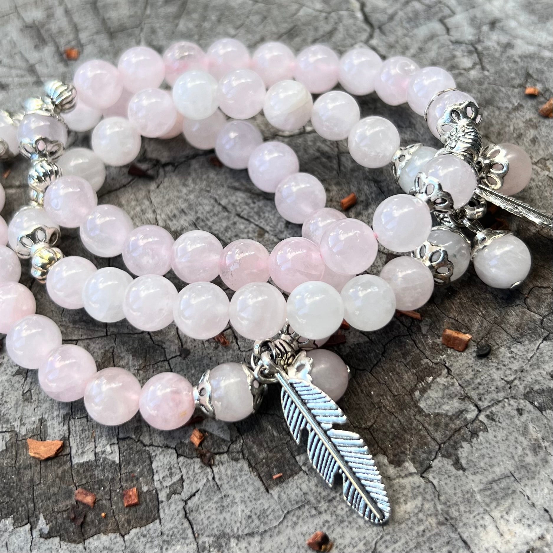 Rose Quartz Unconditional Love Bracelet with Feather Charm