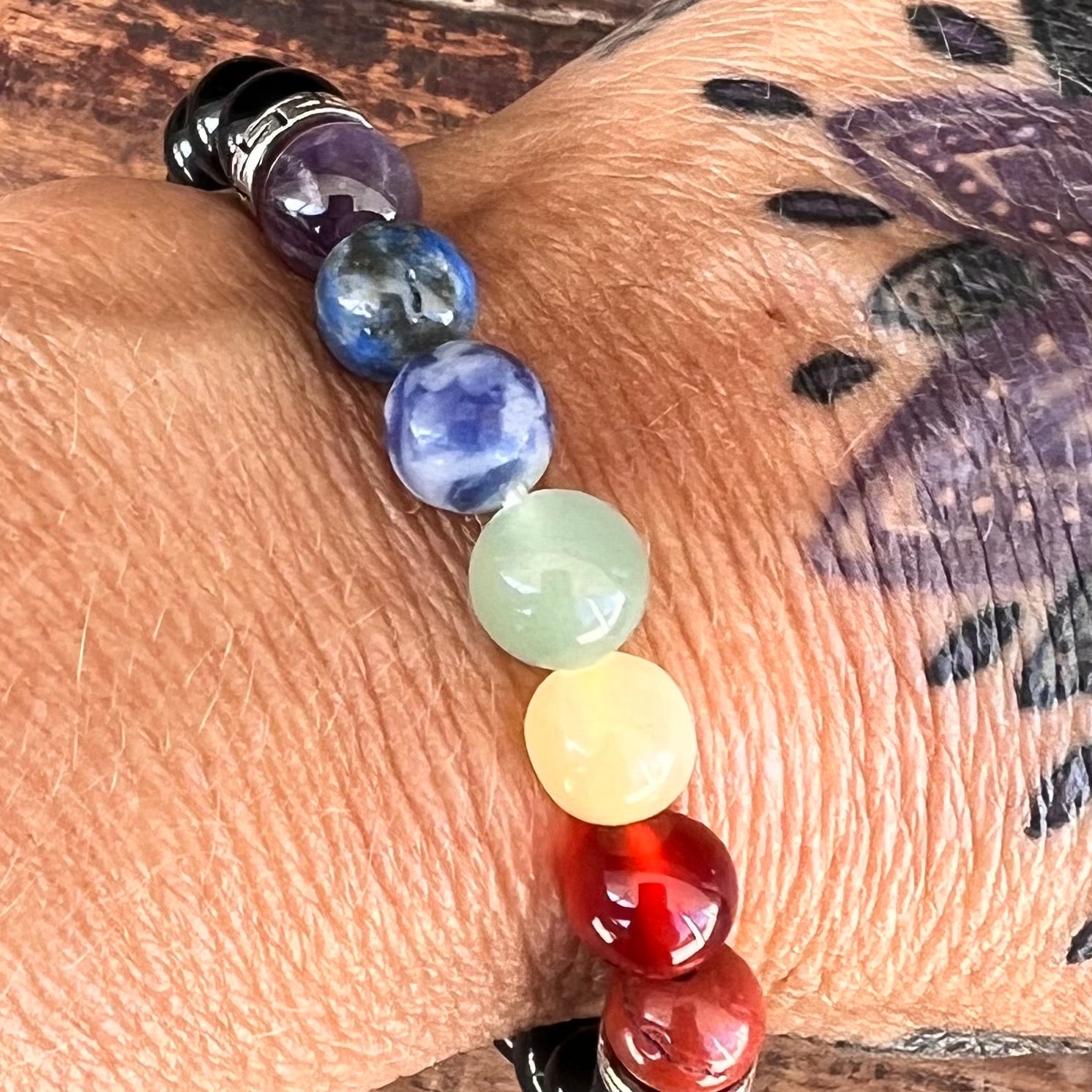 Chakra & Black Obsidian Bracelet