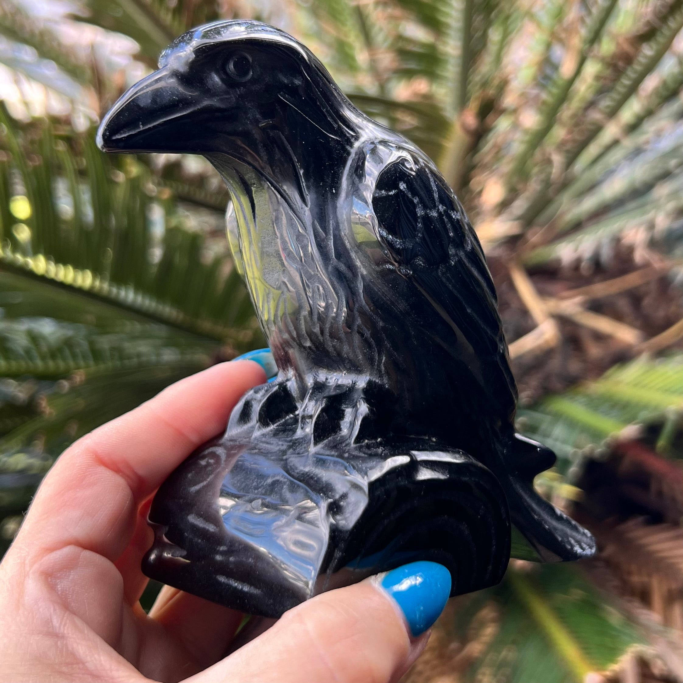 Black Obsidian Raven Carving Large