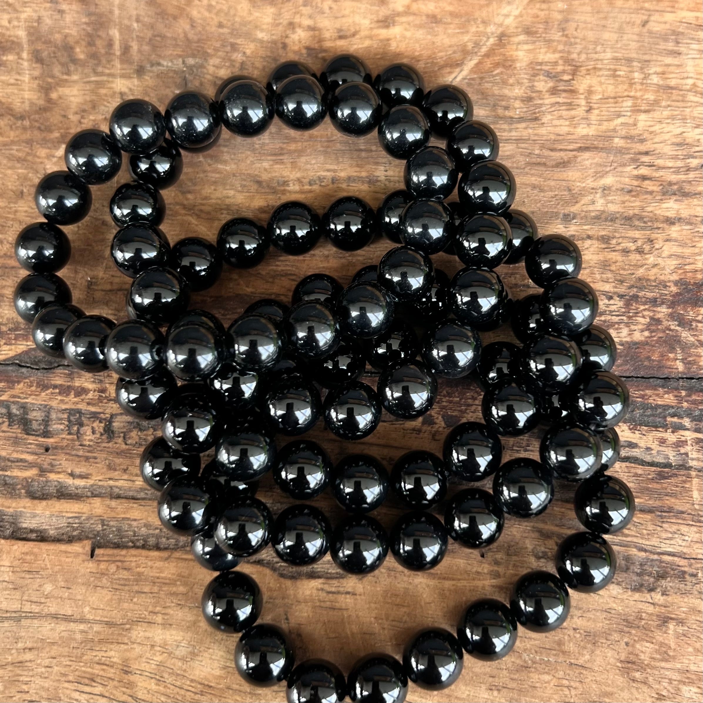 Black Obsidian Beaded Bracelet ~ Large Fit