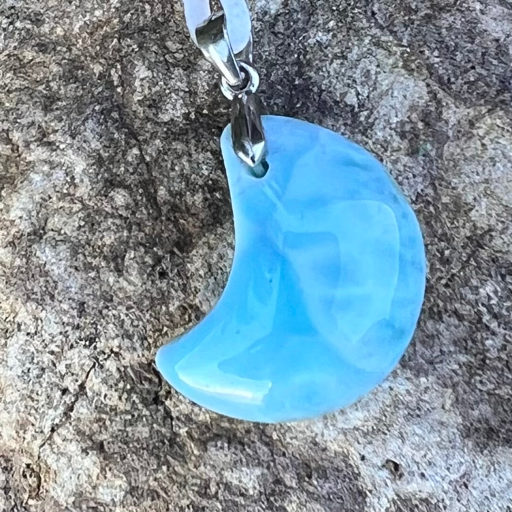 Larimar Crescent Moon ~ Sterling Silver Pendant