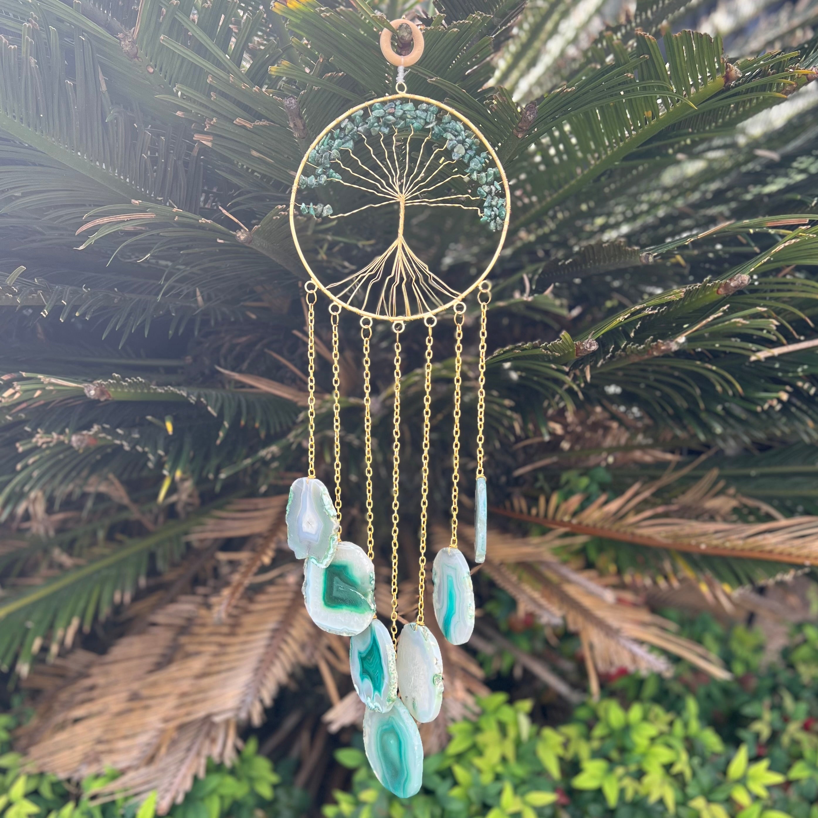 Green Aventurine ~ Dyed Agate ~ Tree Of Life Hanger ~ Gold