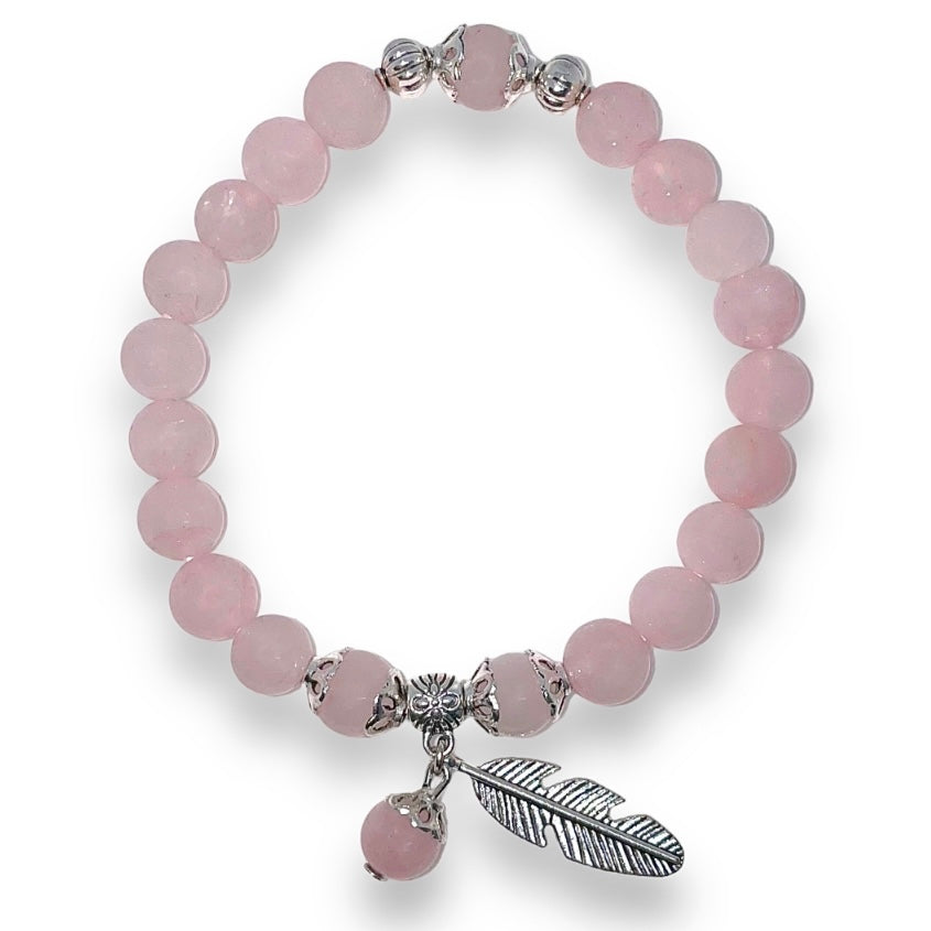 Rose Quartz Unconditional Love Bracelet with Feather Charm