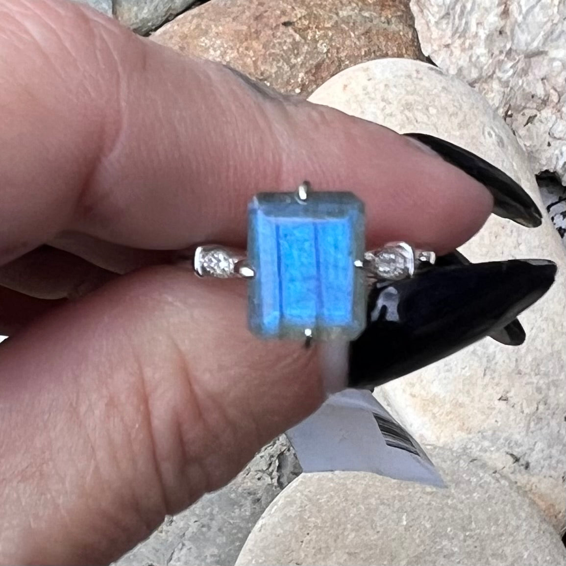 Labradorite with Topaz ~ Sterling Silver Ring ~ Size 7