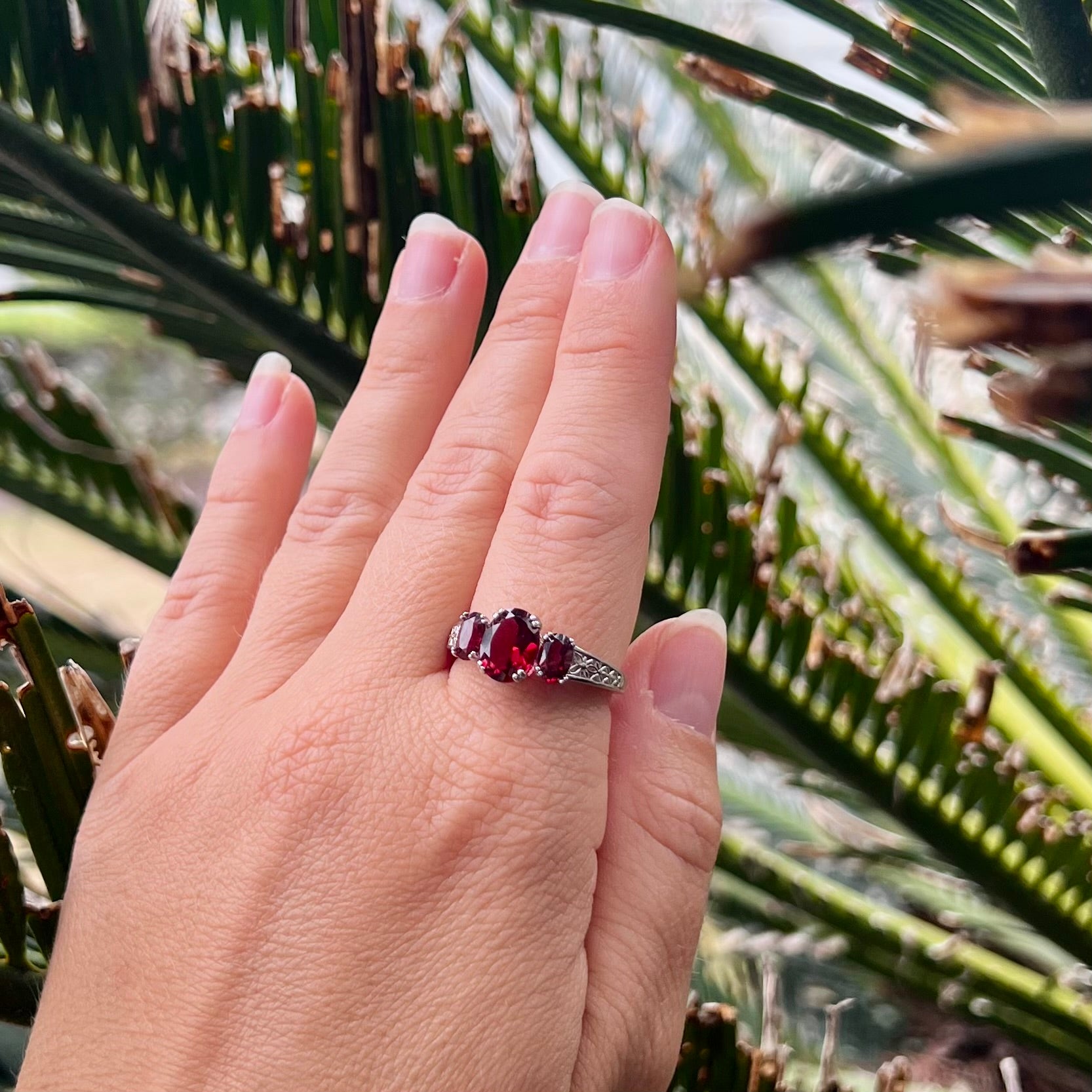 Garnet ~ Sterling Silver Ring ~ size 9