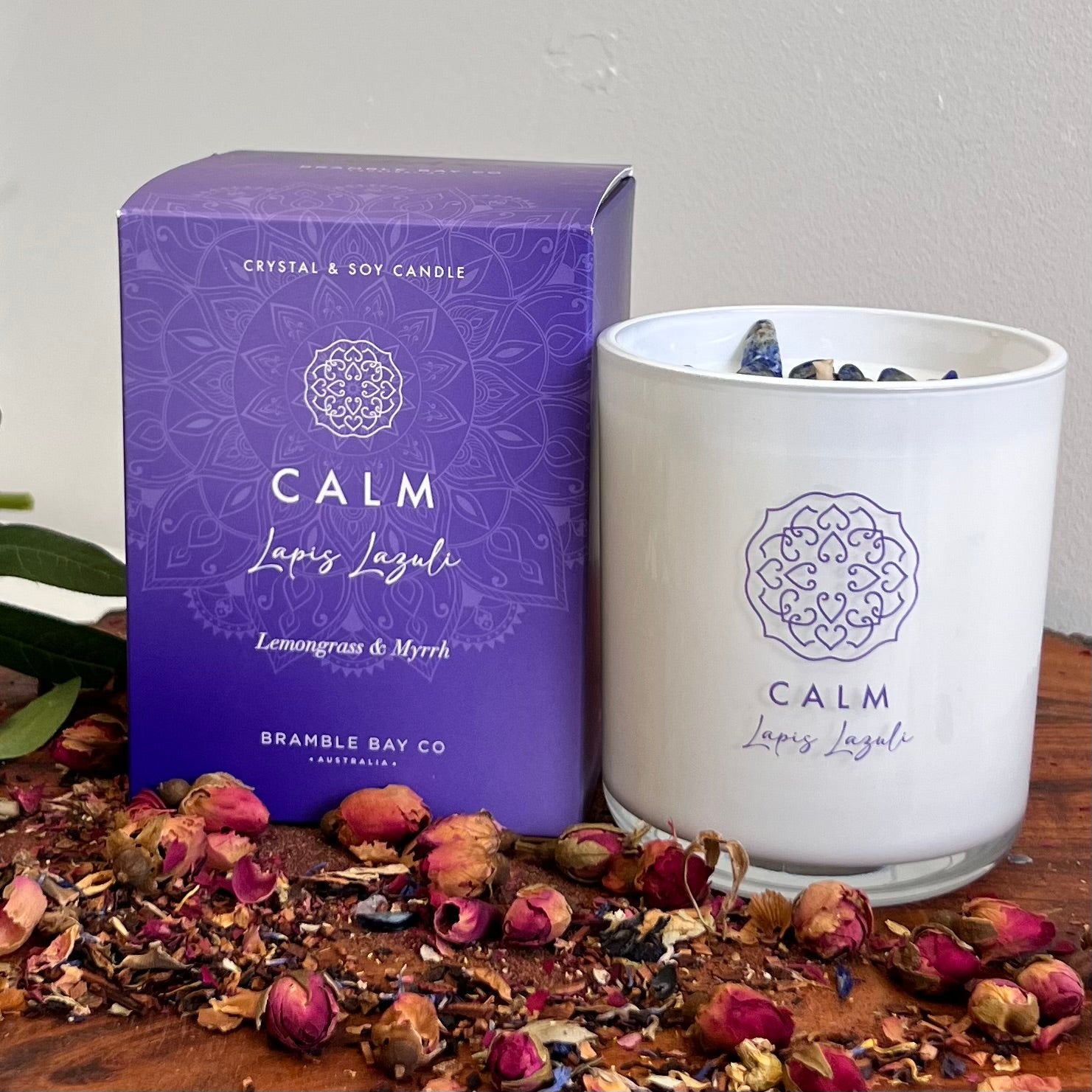 Boho Crystal Calm Candle ~
Lapis Lazuli ~ 
Lemongrass & Myrrh