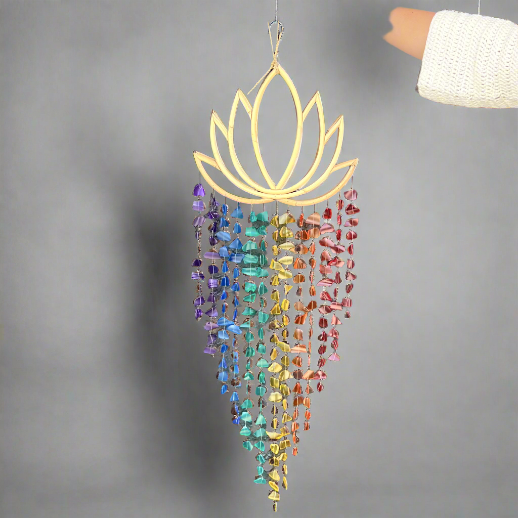 Sea Glass Lotus Wind Chime ~ Rainbow Joy ~ Large