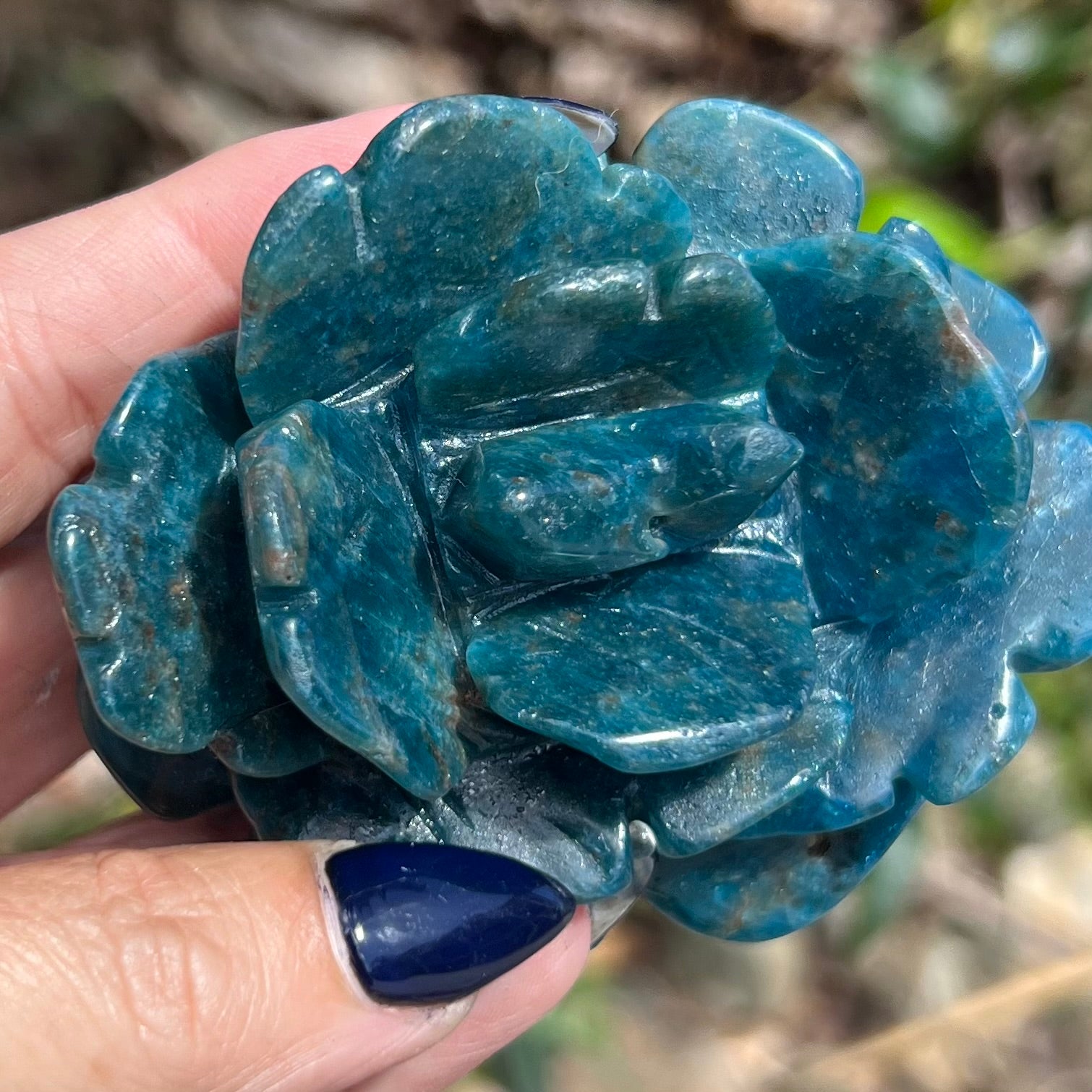 Blue Apatite Rose Carving