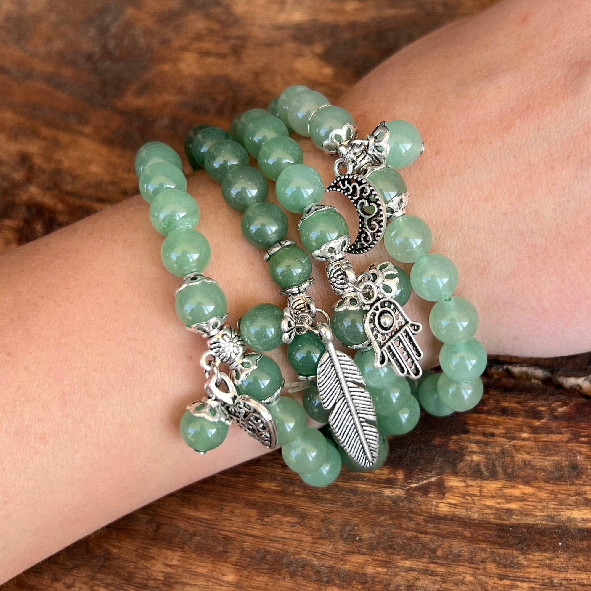 Green Aventurine Invigorating Bracelet with Crescent Moon Charm