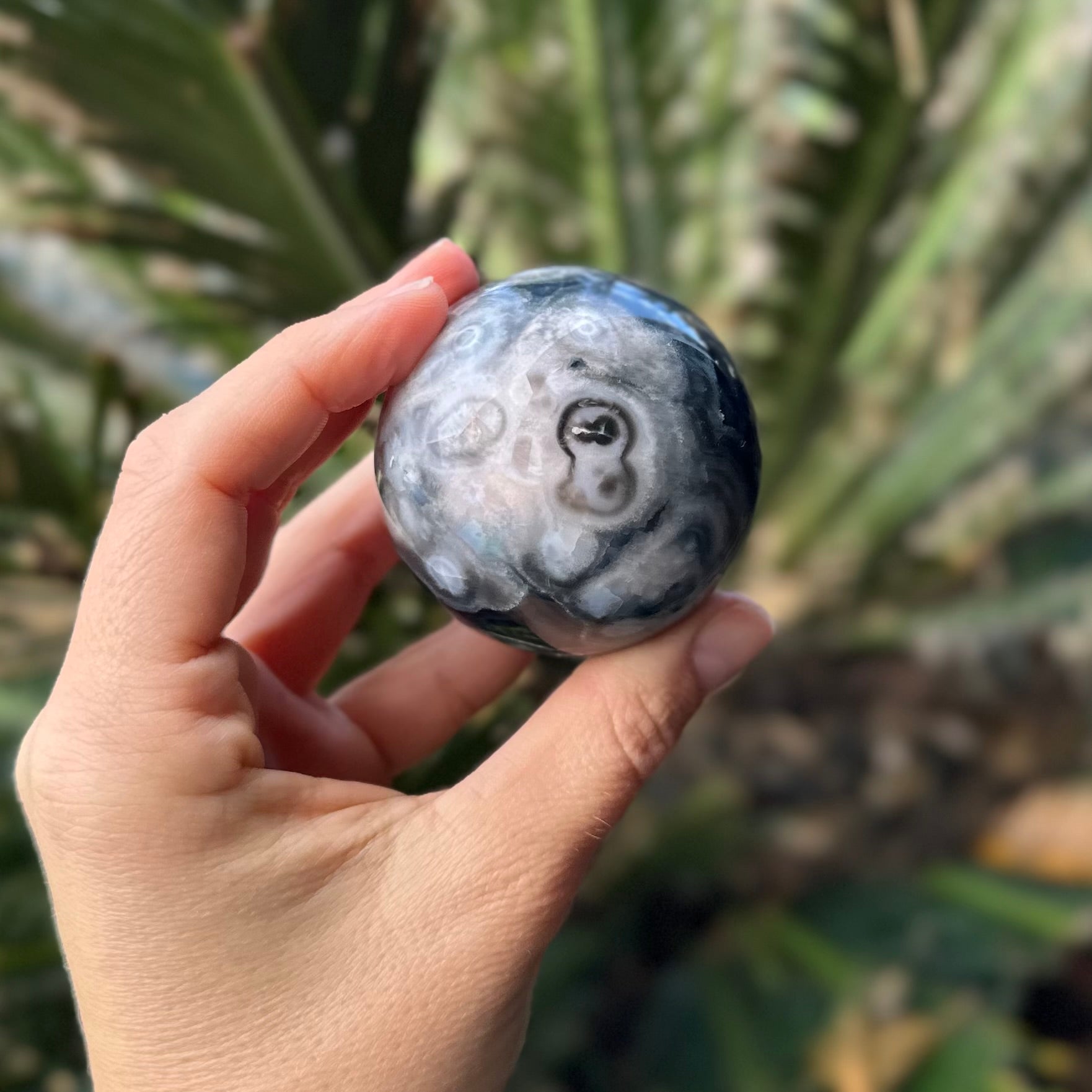 Black Flower Agate Sphere
