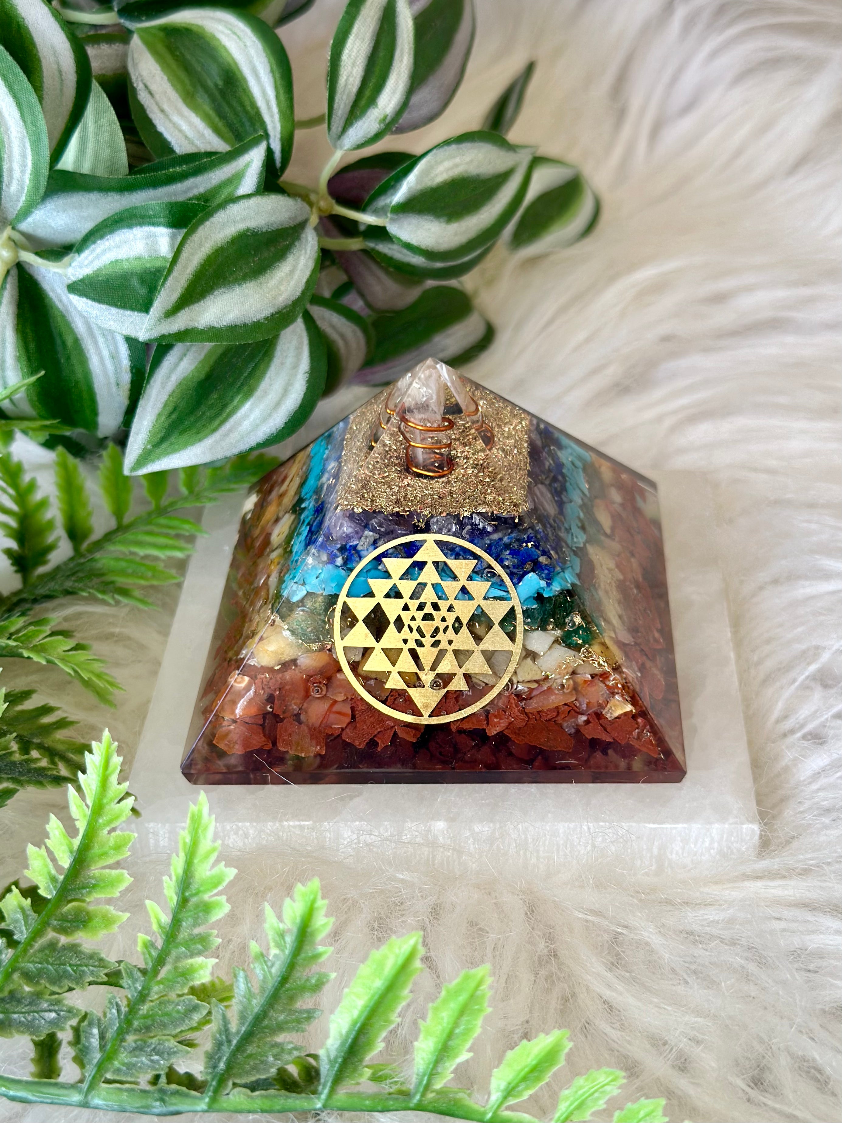 Chakra Orgonite Pyramid Medium - Muse Crystals & Mystical Gifts