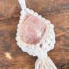 Raw Rose Quartz in Huggy Macrame Hanger