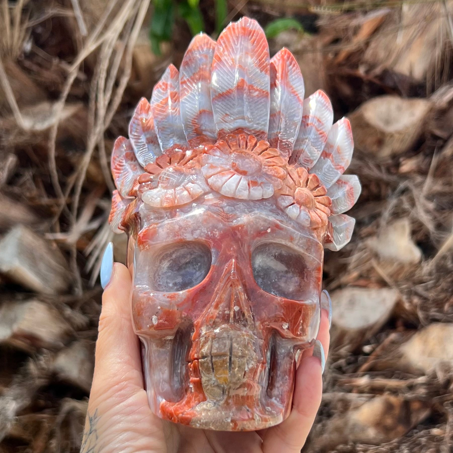 Boho Indian Skull ~ Agate Carnelian Carving