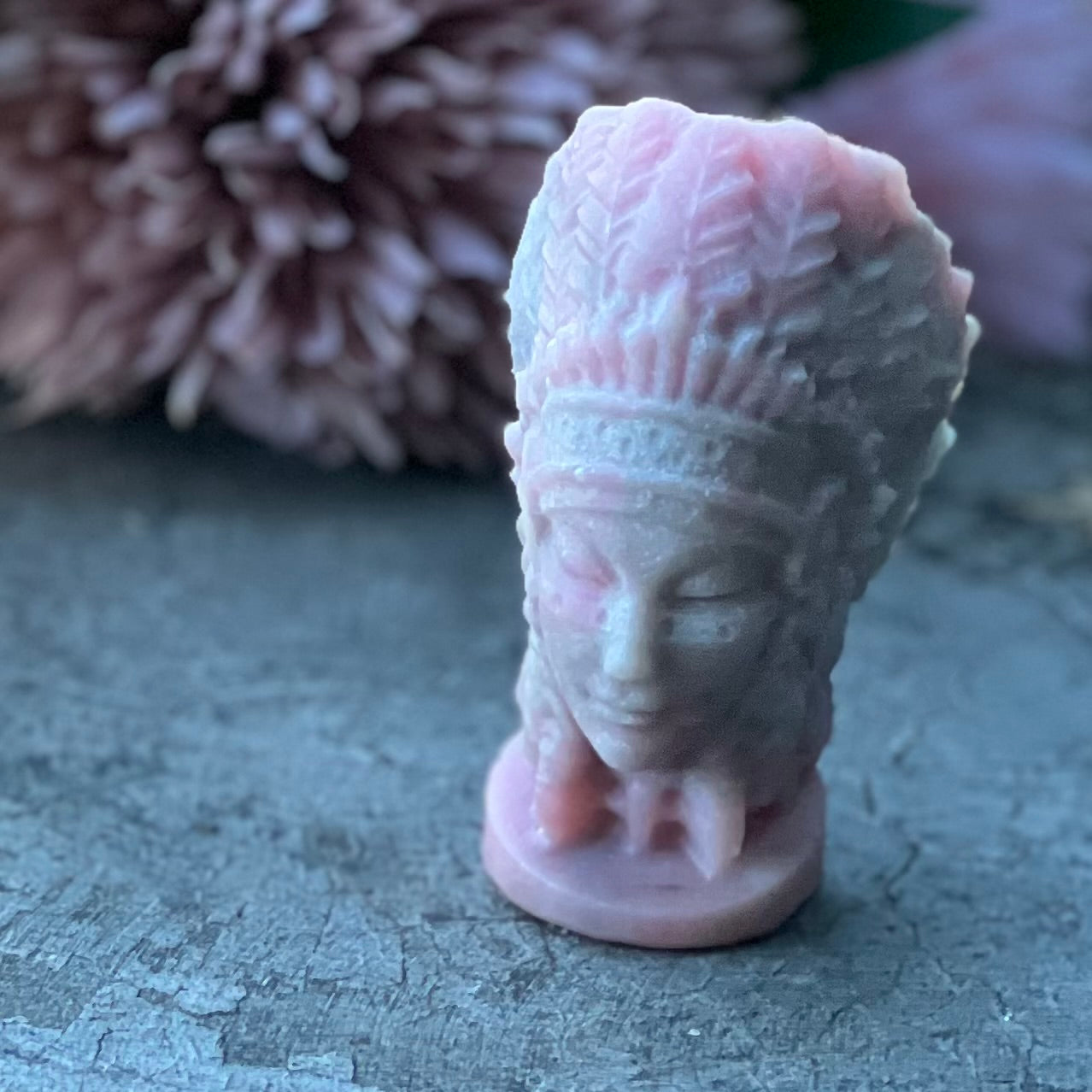 Indian Head Carving ~ Pink Opal (3)