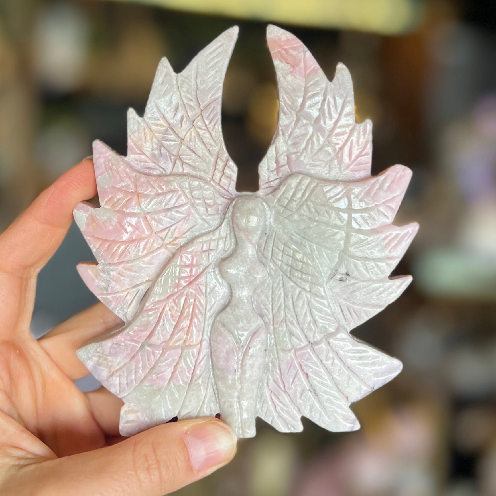 Pink Opal Goddess of Compassion Carving (1)
