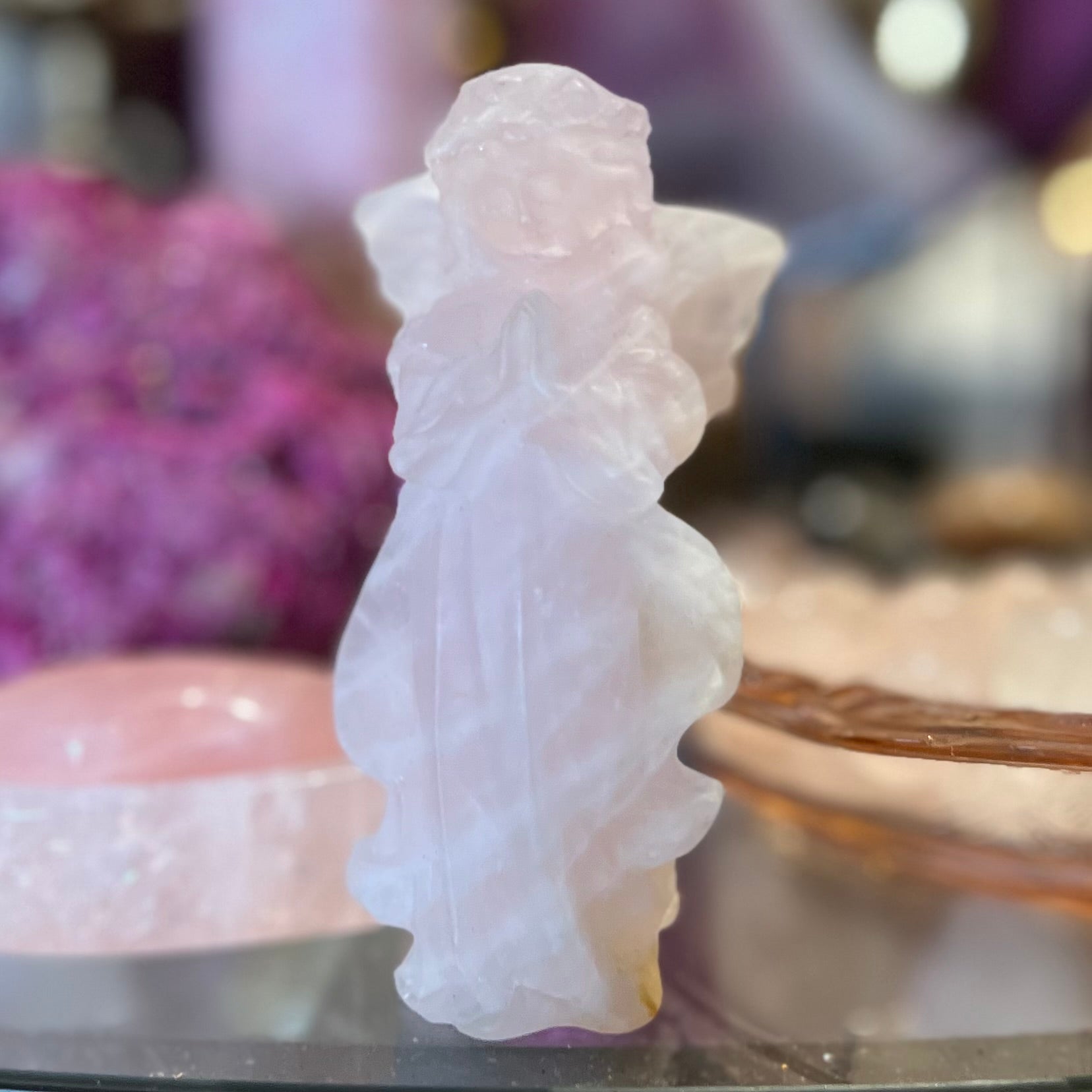 Memorial Angel ~ Rose Quartz Carving