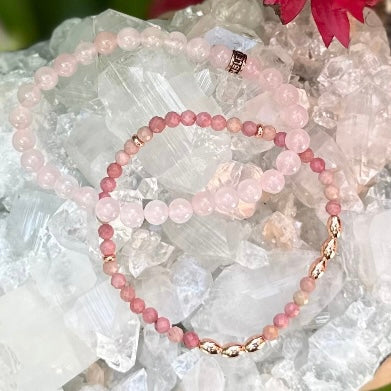 Rose Quartz and Rhodonite Duo Bracelet Set