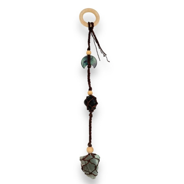 Triple Fluorite Macrame Crystal Hanger