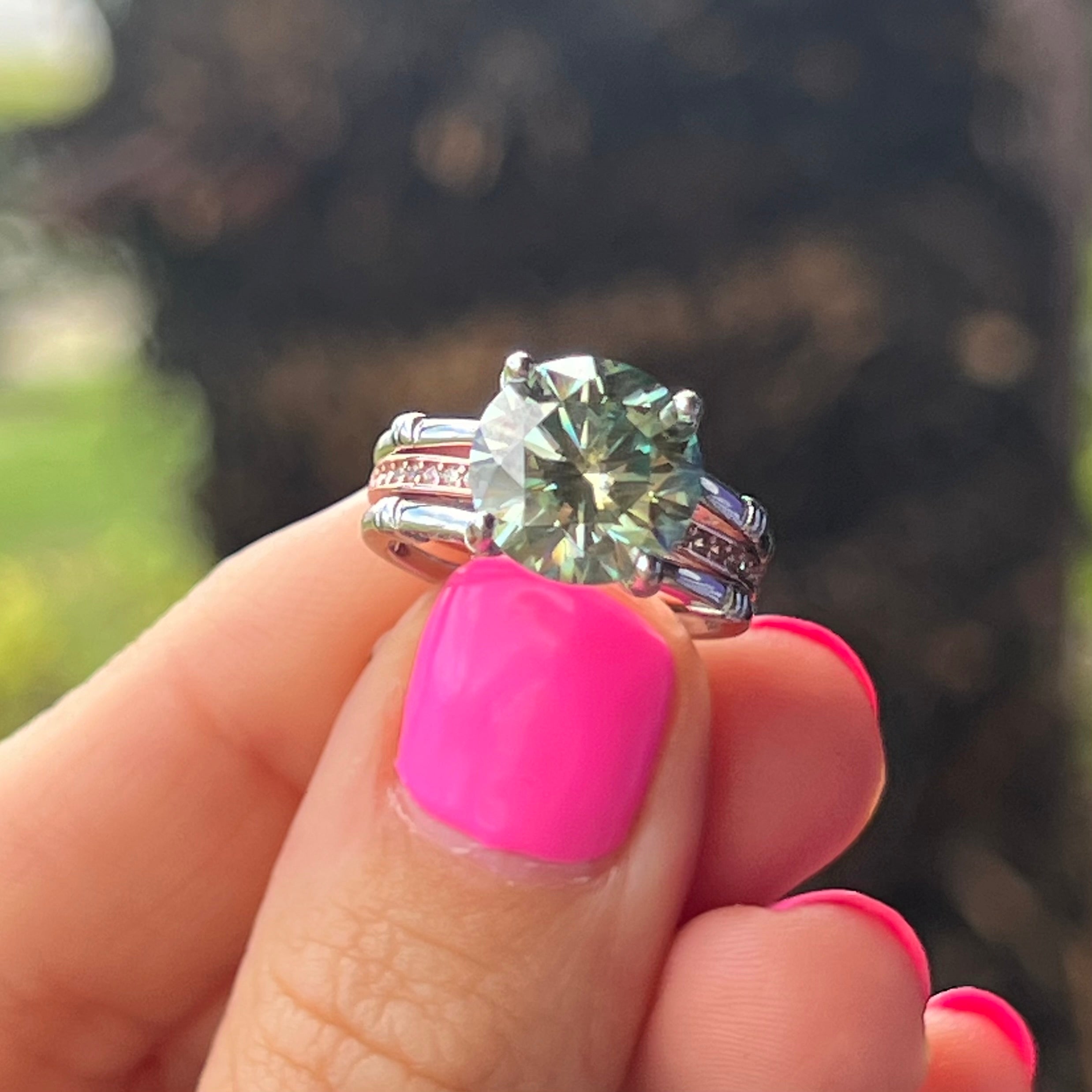 Sale ~ Green Moissanite ~ Sterling Silver Ring ~ Size 5