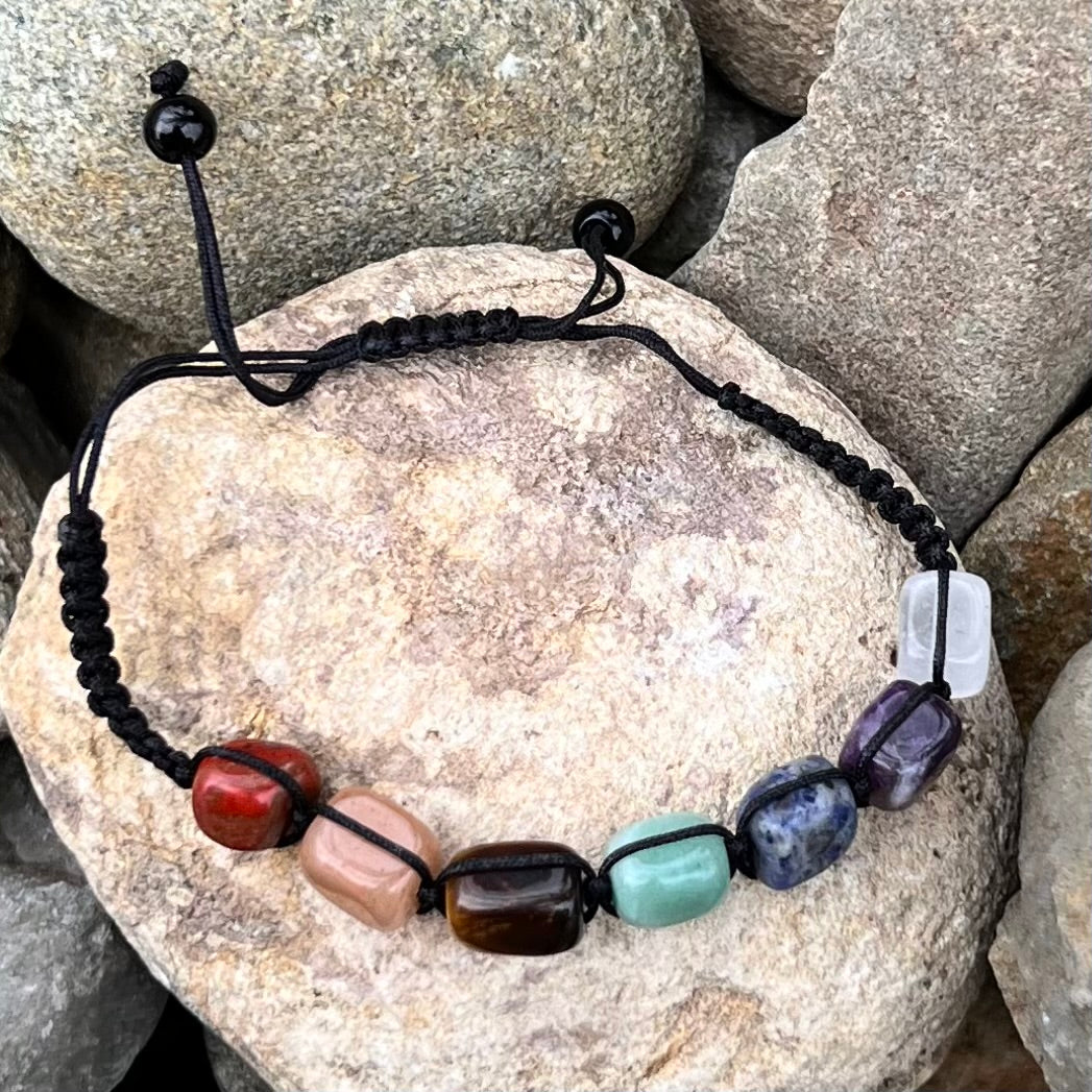 Chakra Balance Tumbled Adjustable Macrame Bracelet