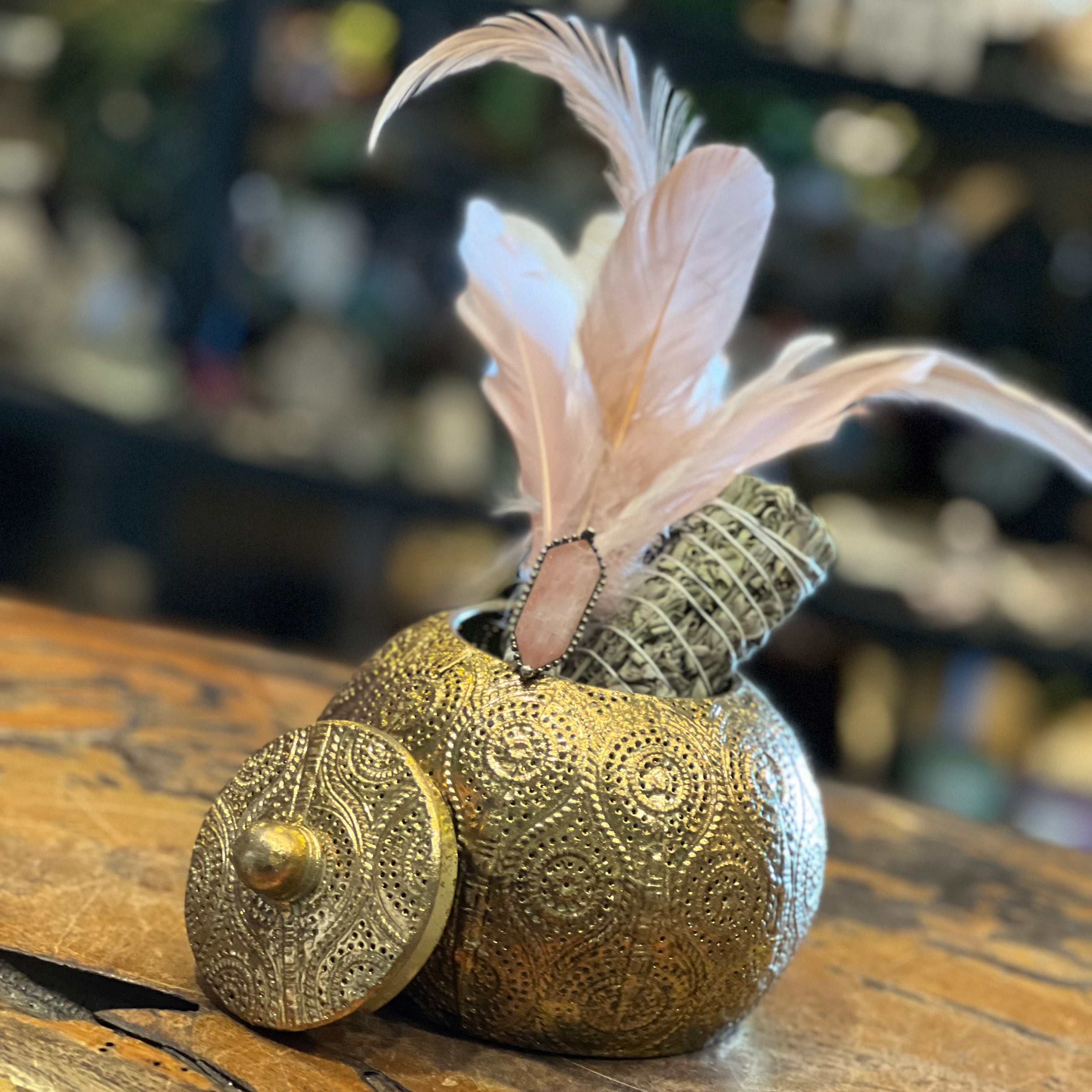 Moroccan Gold Bowl with Lid ~ Sacred Storage with Style