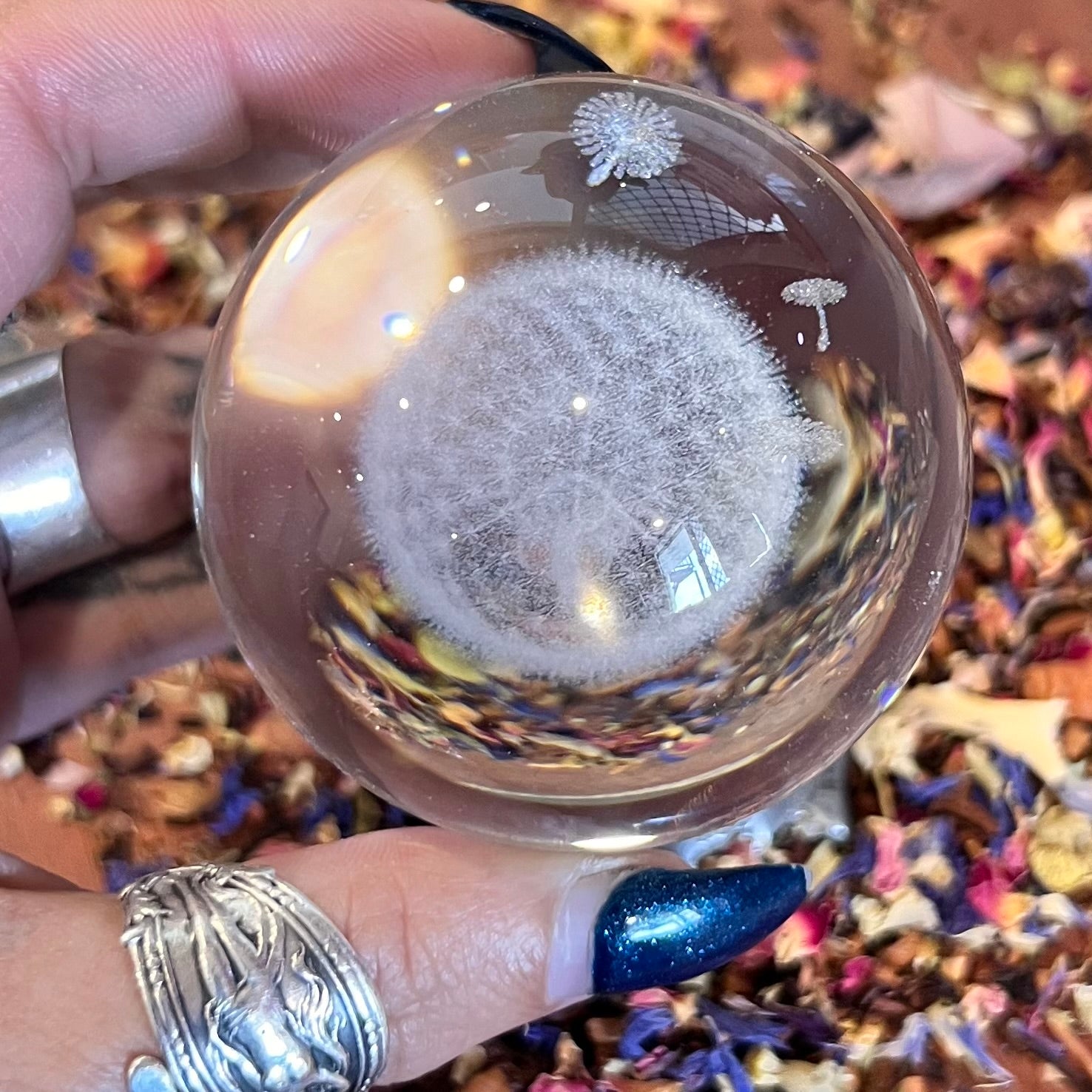 Dandelion of Hope Etched in Glass Ball